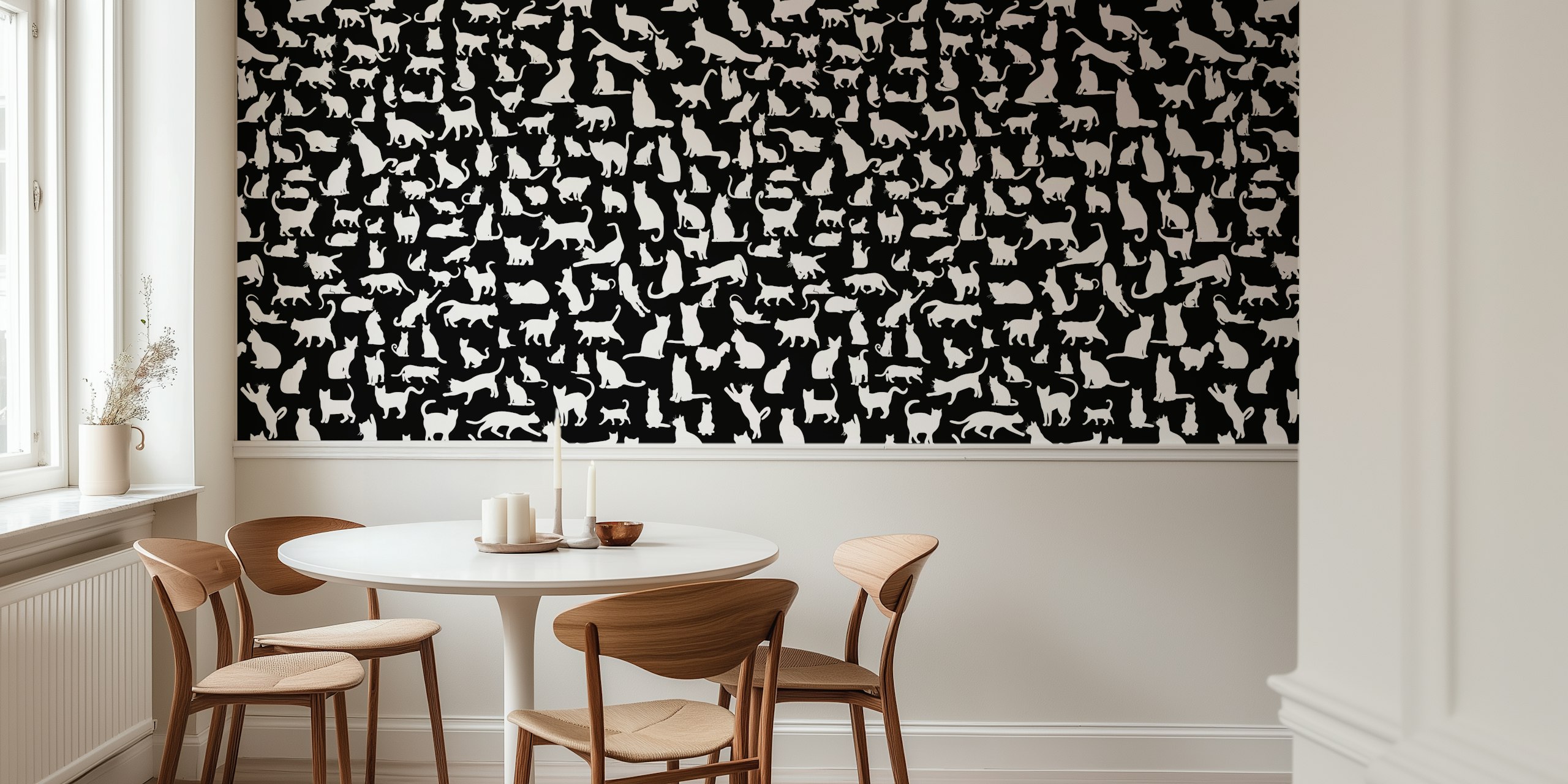 Cats silhouettes wallpaper in a room