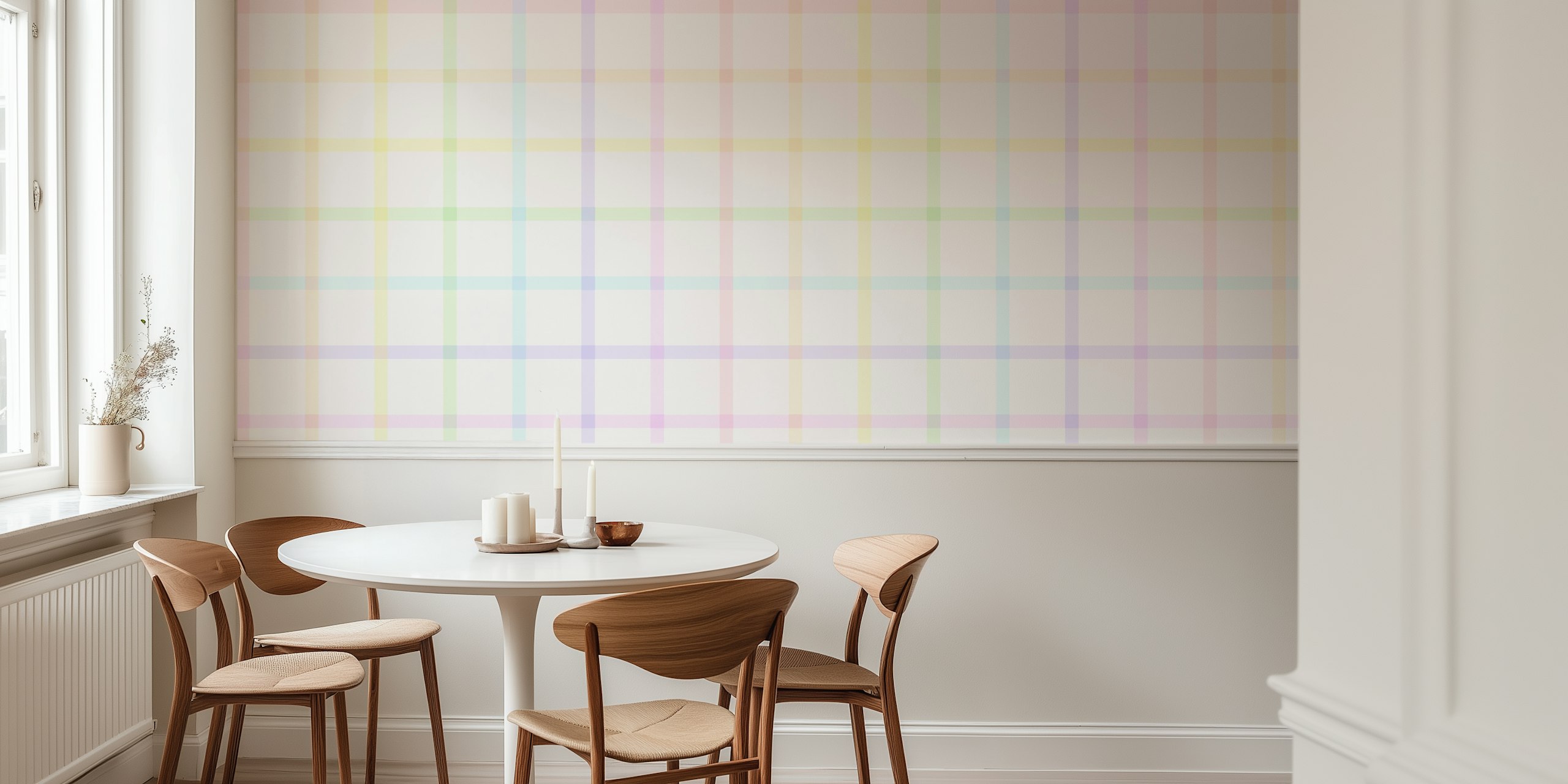Tapeta Pastel Rainbow Gingham v pokoji