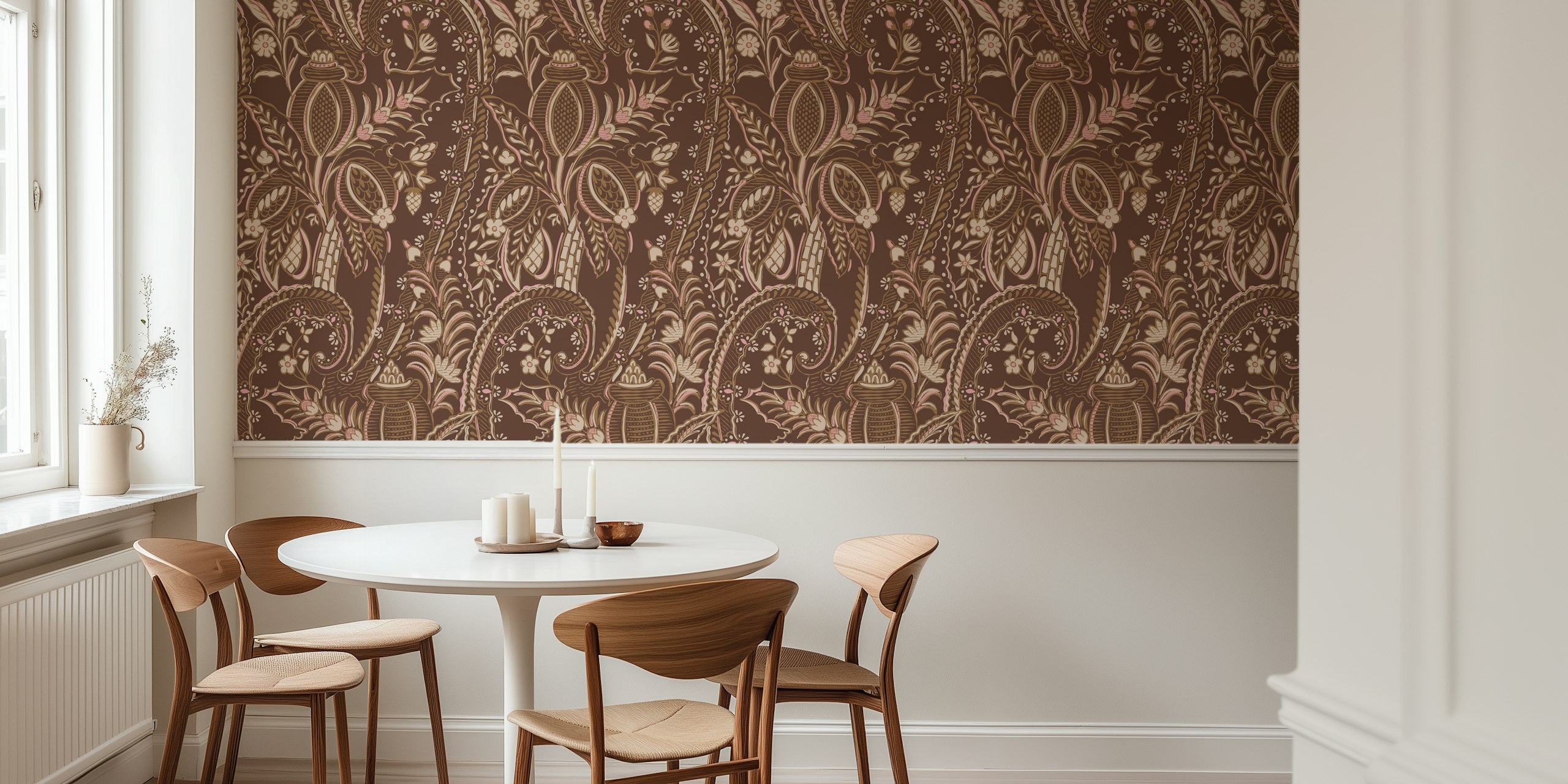 Bohemian floral wallpaper in a room