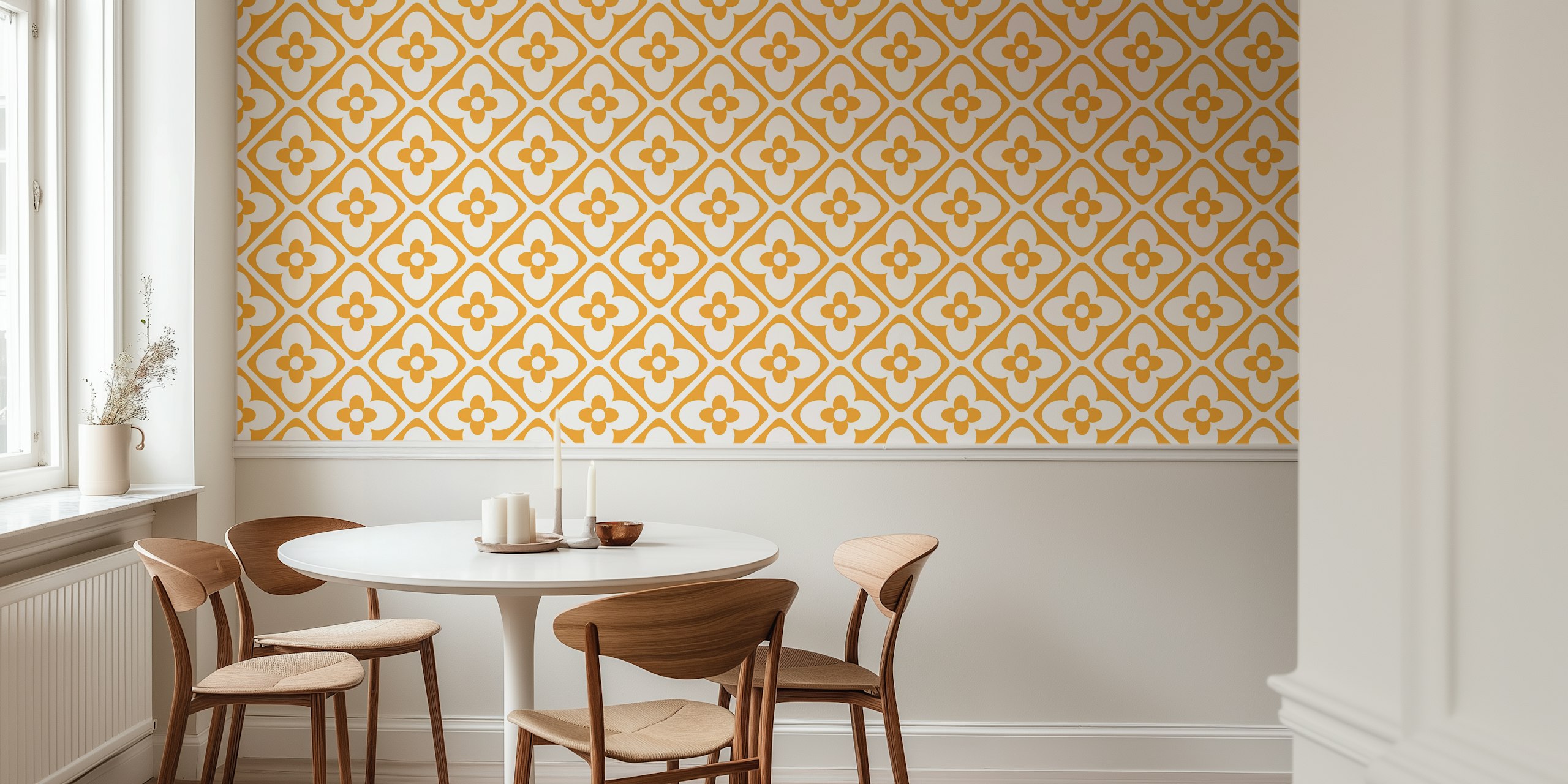 Golden floral geometric pattern wallpaper