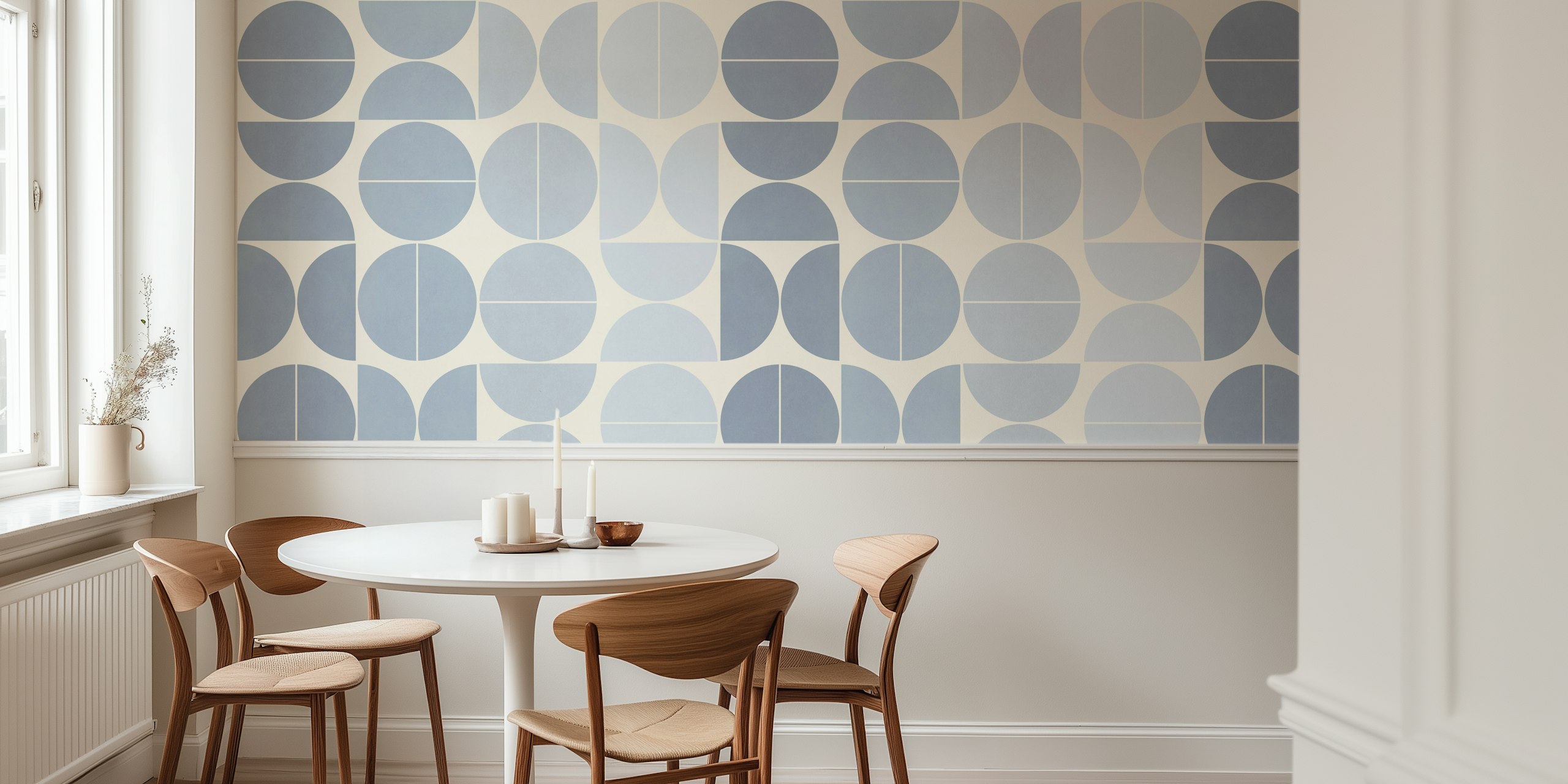 Bauhaus inspired wallpaper in light blue tones