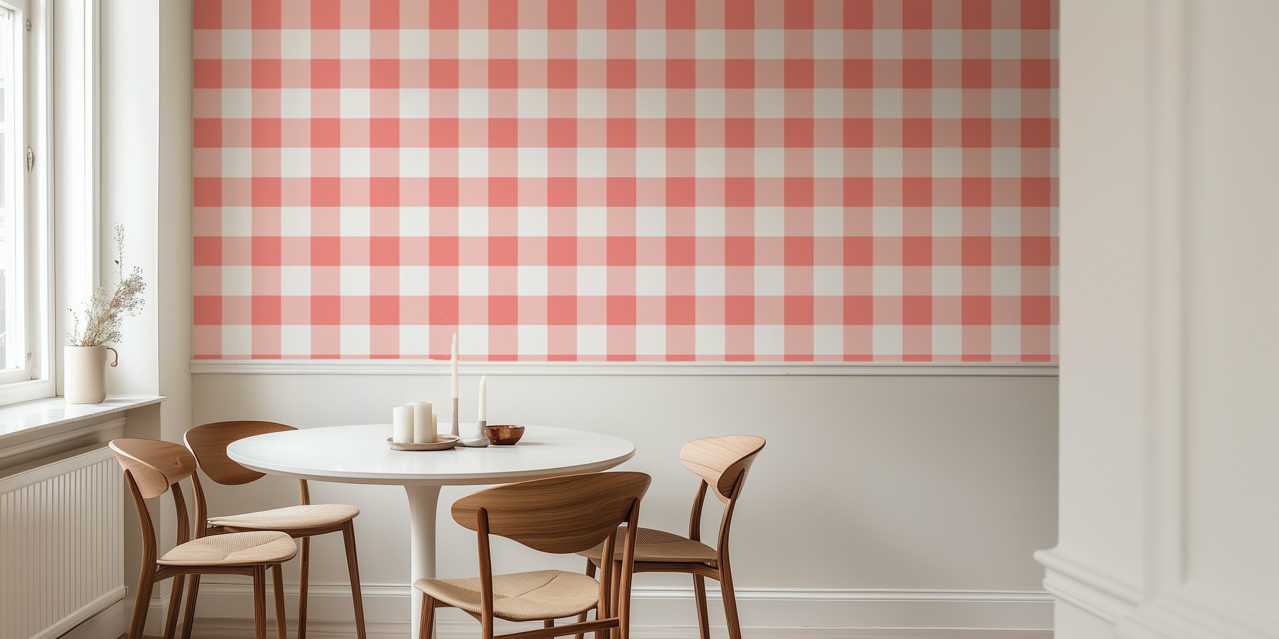Gingham 6 Pastel Grepfruit wallpaper in a room