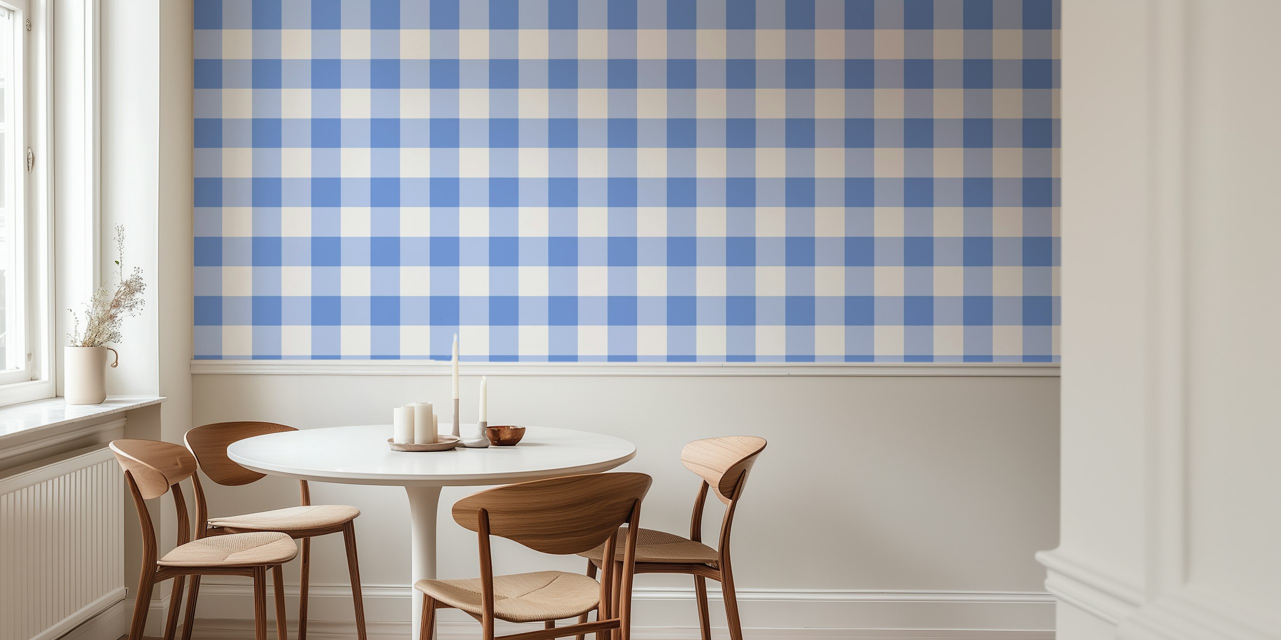 Gingham 8 Dark Pastel Blue wallpaper in a room