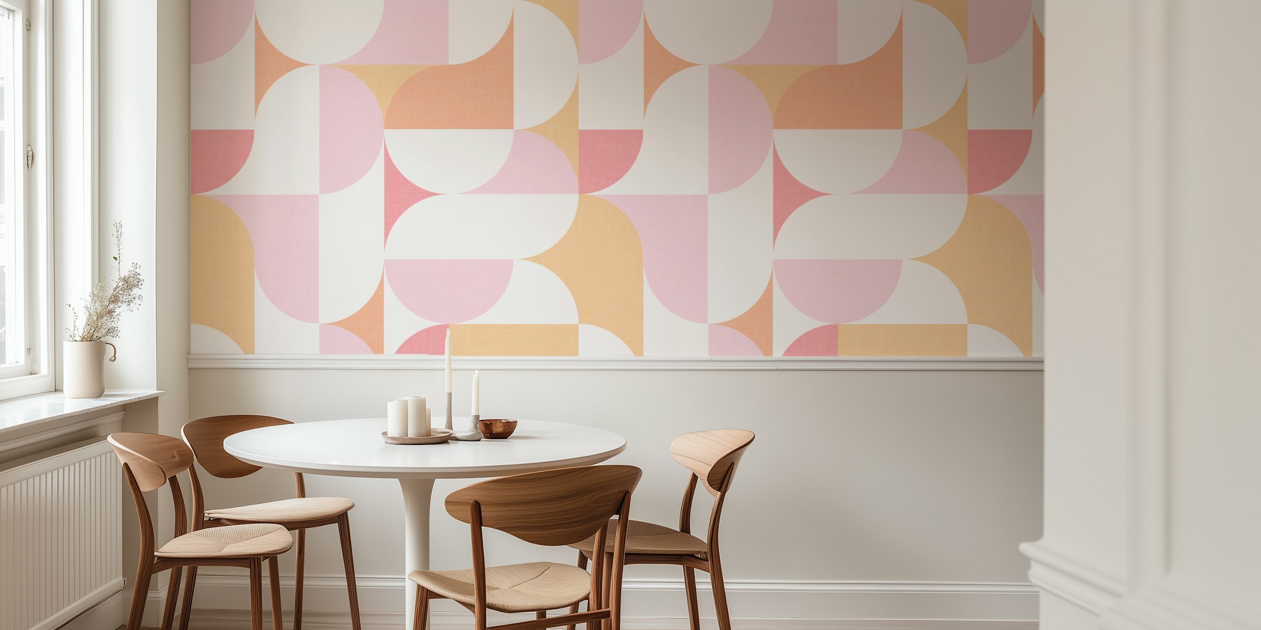 Mid-Mod geometric shapes wallpaper in a room