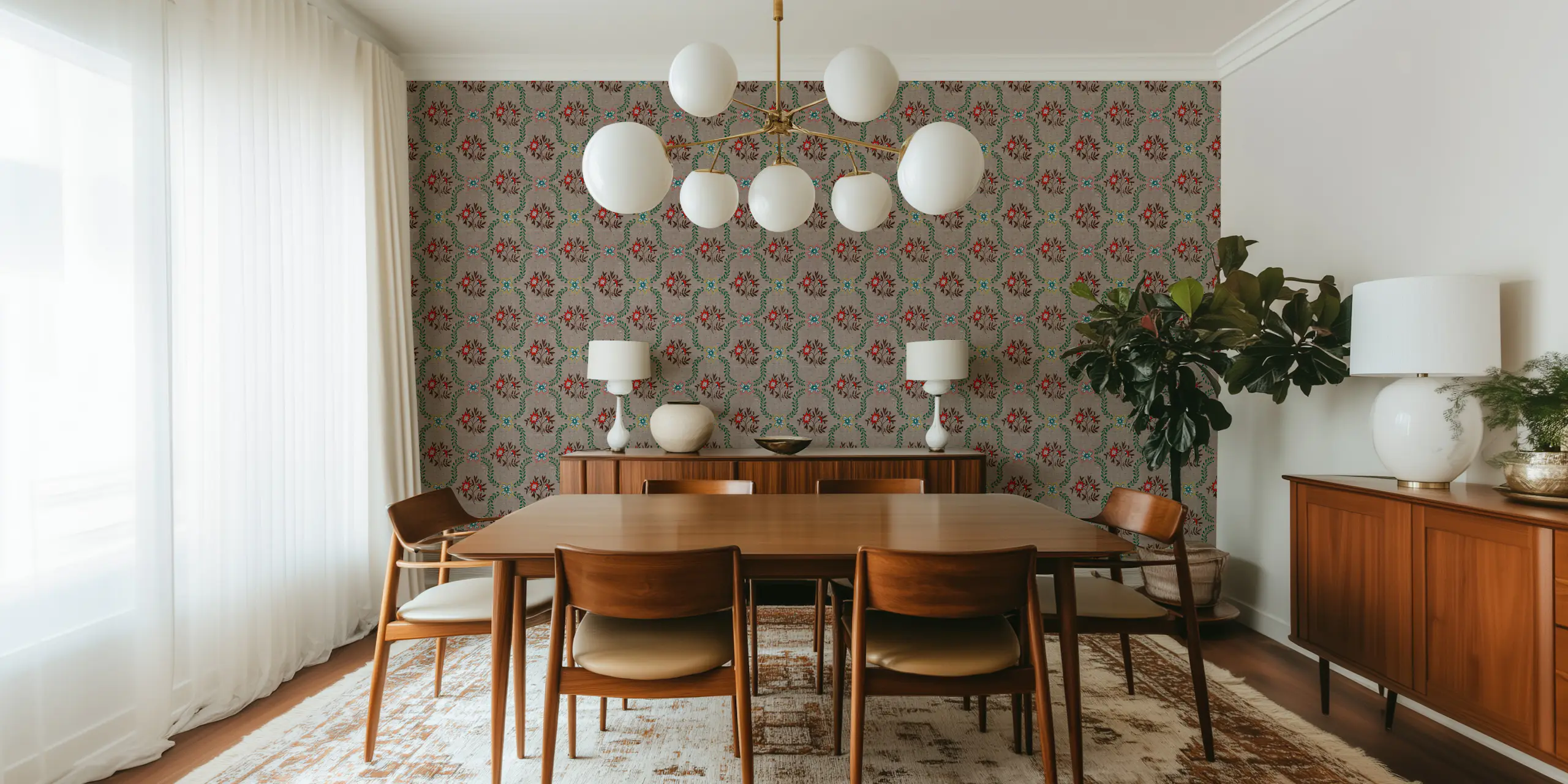 Vintage Boho Folk Art Trellis Wallpaper - Happywall