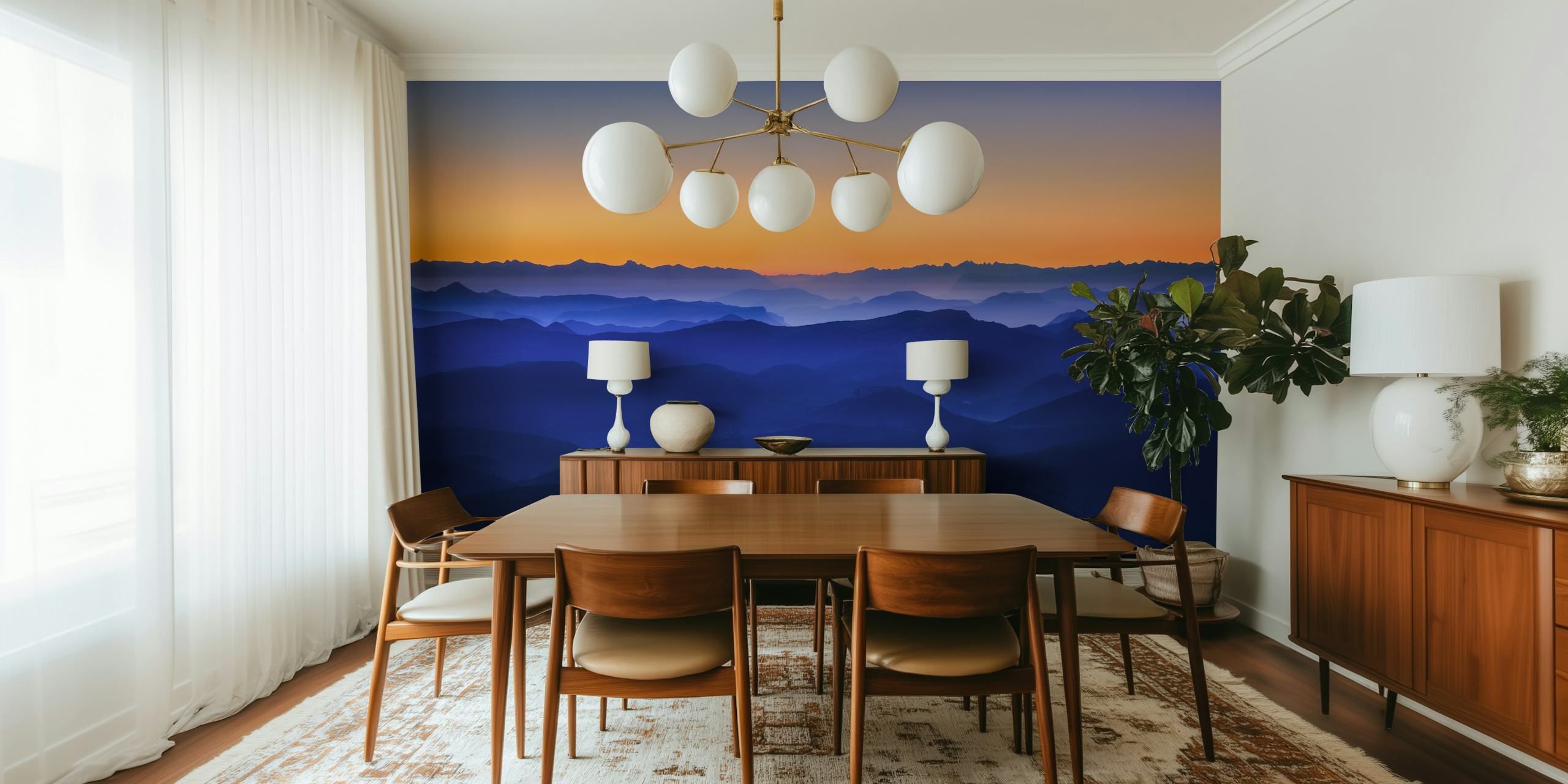 Papel de parede Misty Mountains em um quarto