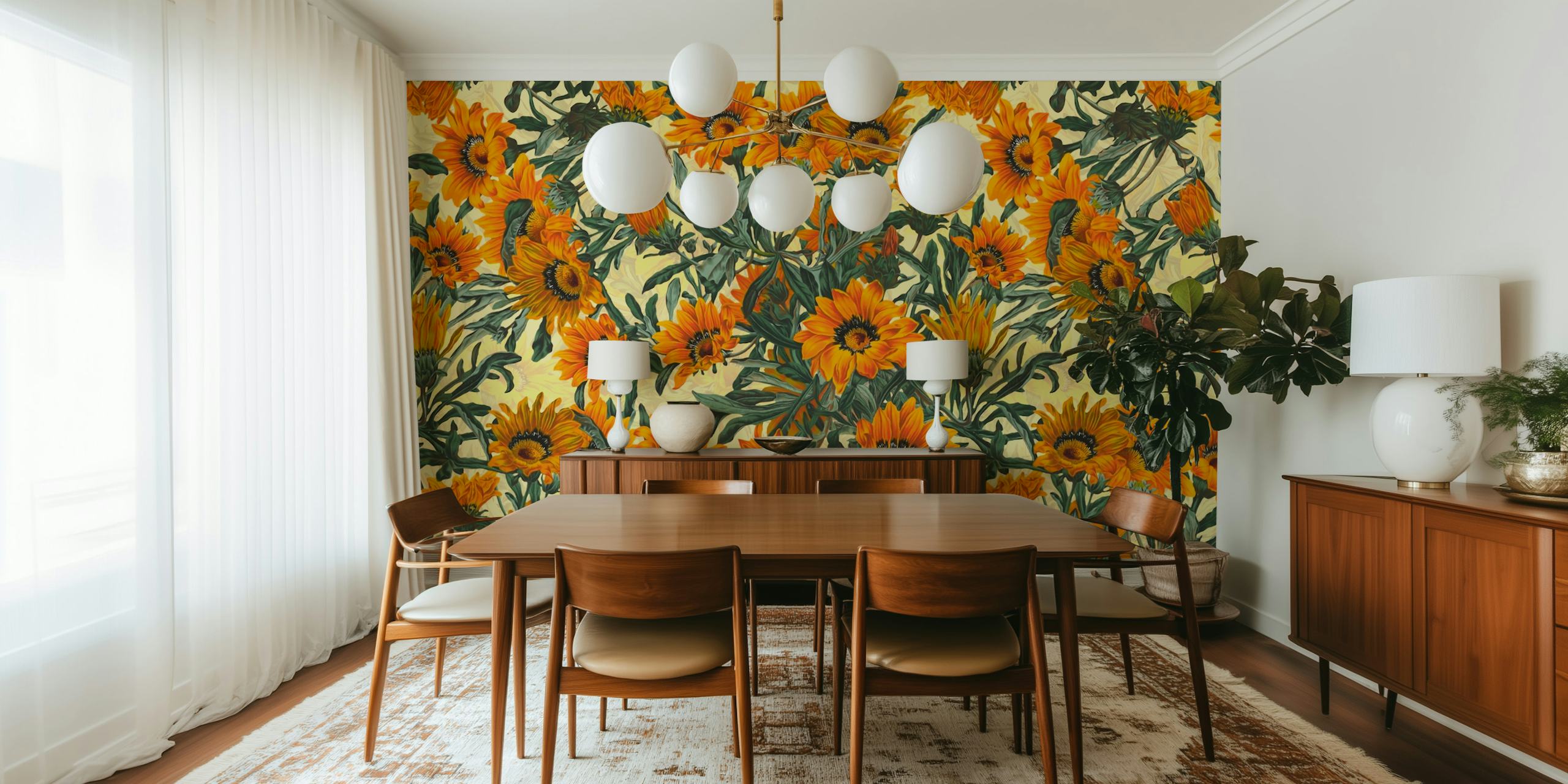 Summer Dreams Gazania floral wallpaper in a room