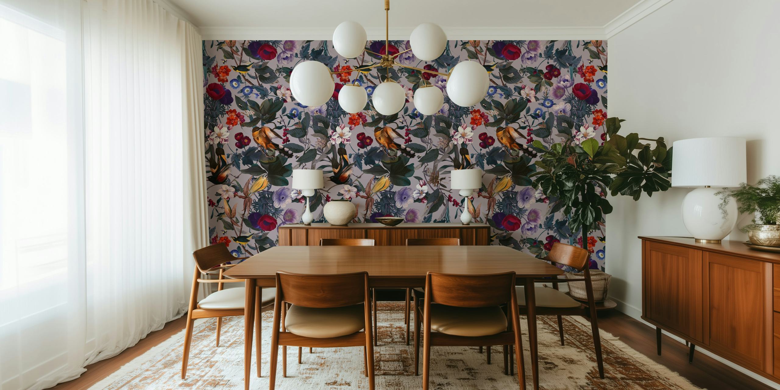 Floral and Birds XL ταπετσαρία σε ένα δωμάτιο