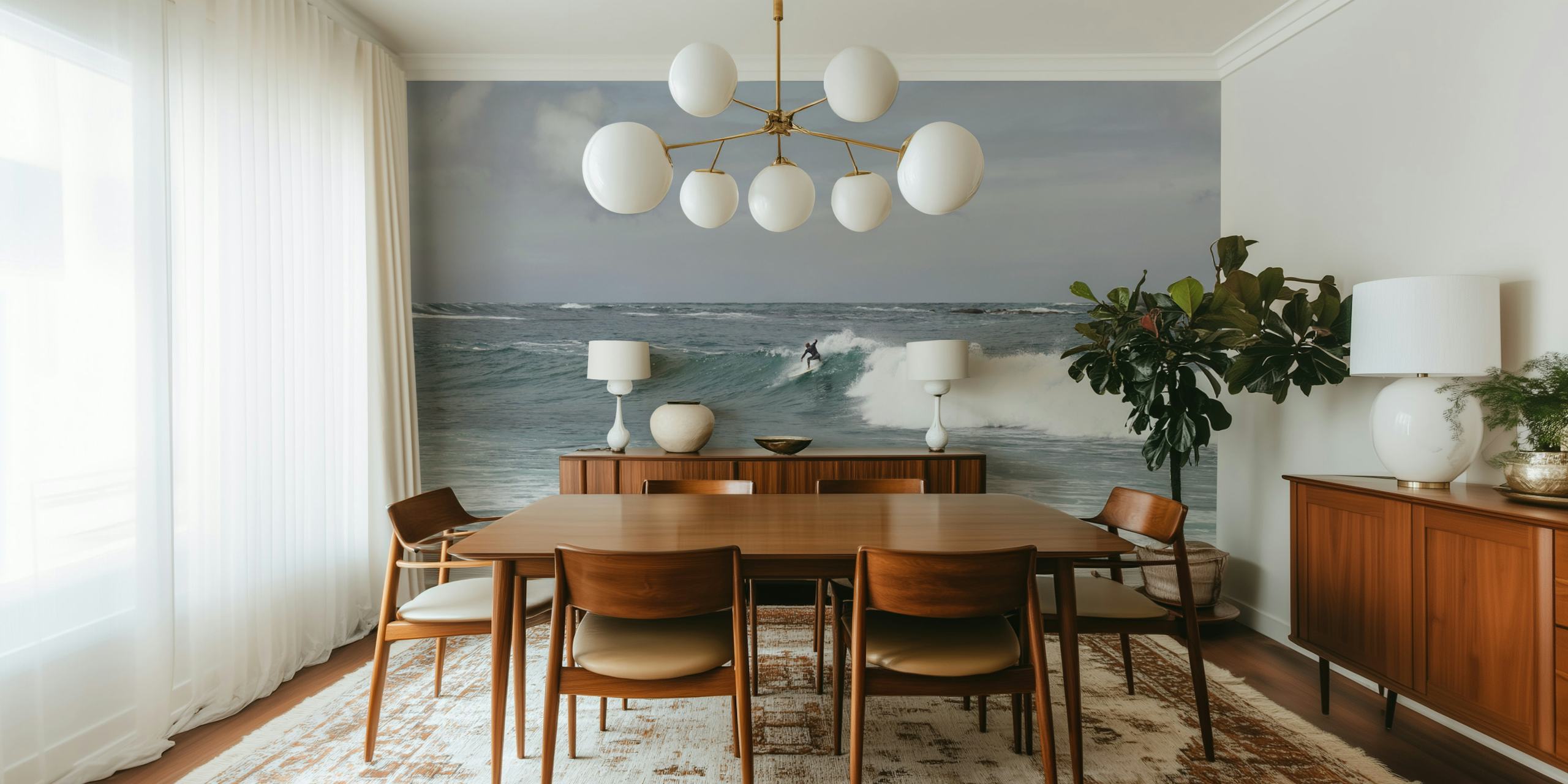 Surfer Riding the Wave 1 tapet i et rom