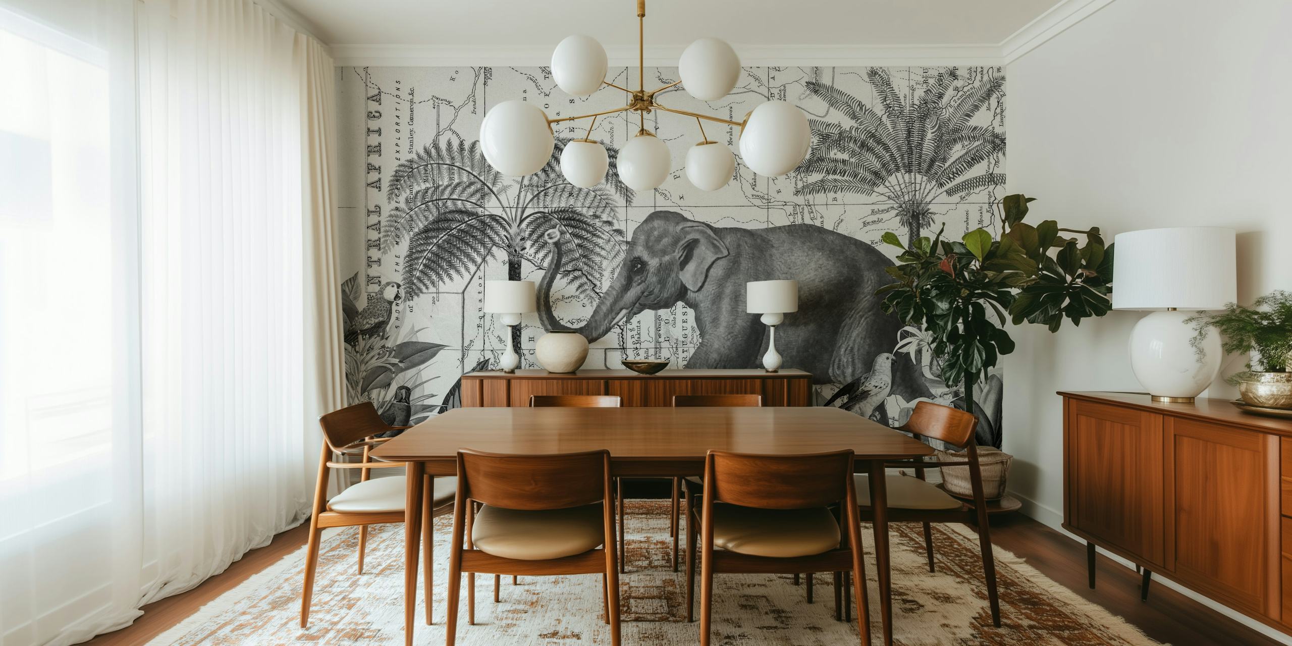 Monochrome African Elephant in Jungle Wall Mural