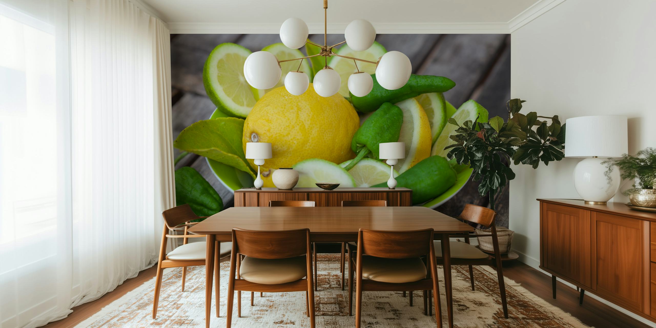 Bright lemon and green pepper design wallpaper