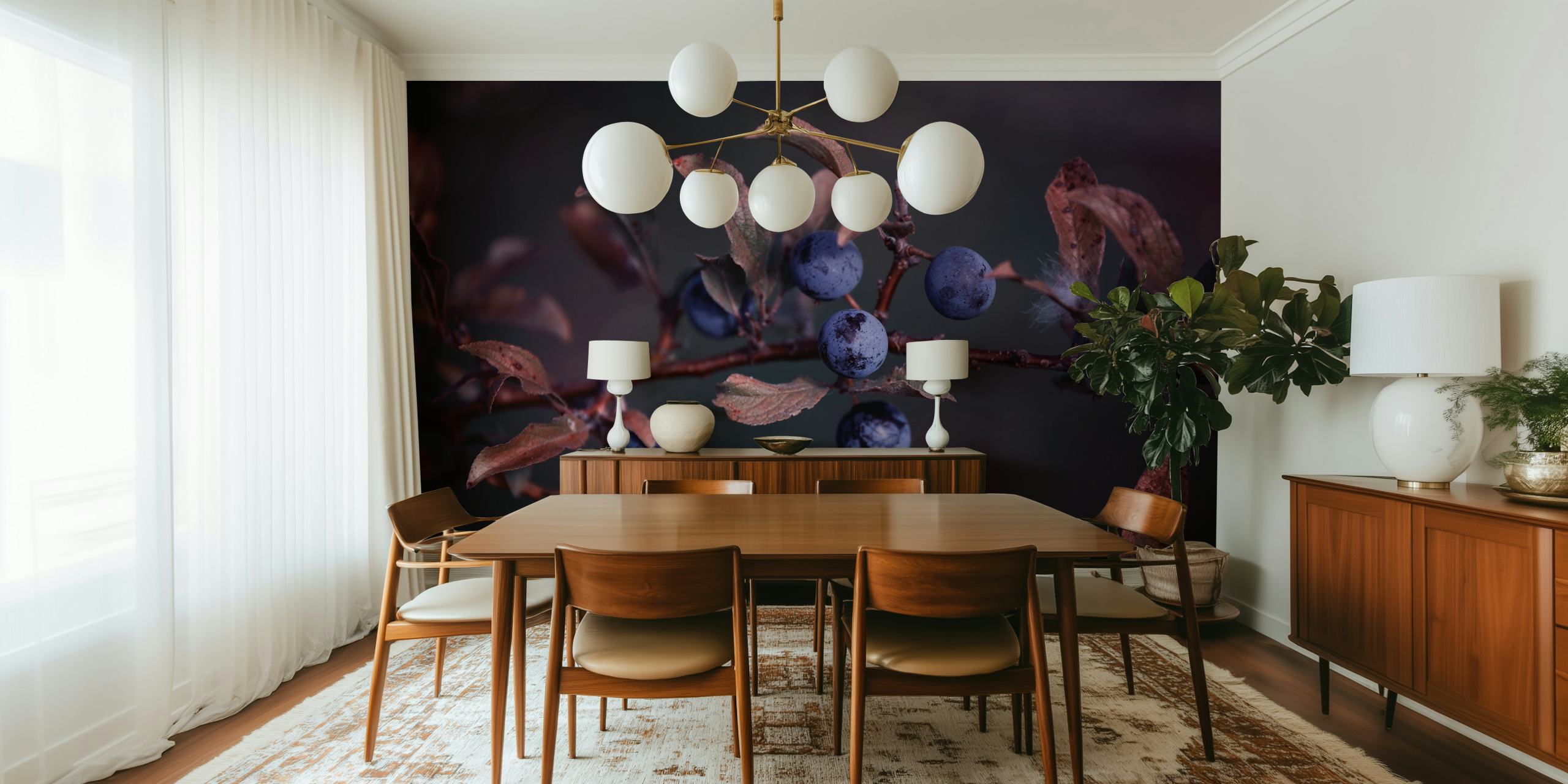 Dark Blue Autumn Berries wallpaper in a room