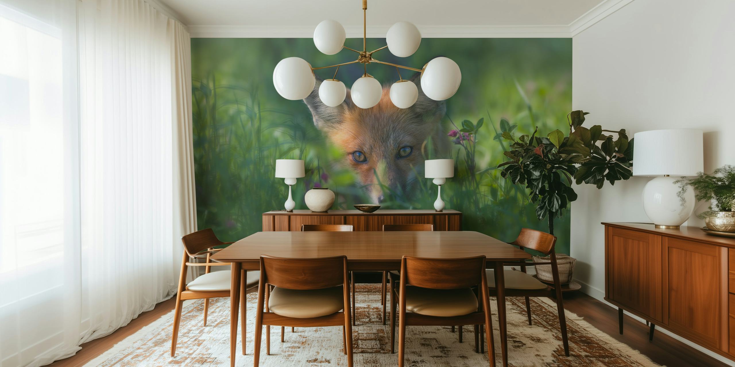 Red fox tapetdesign i ett rum