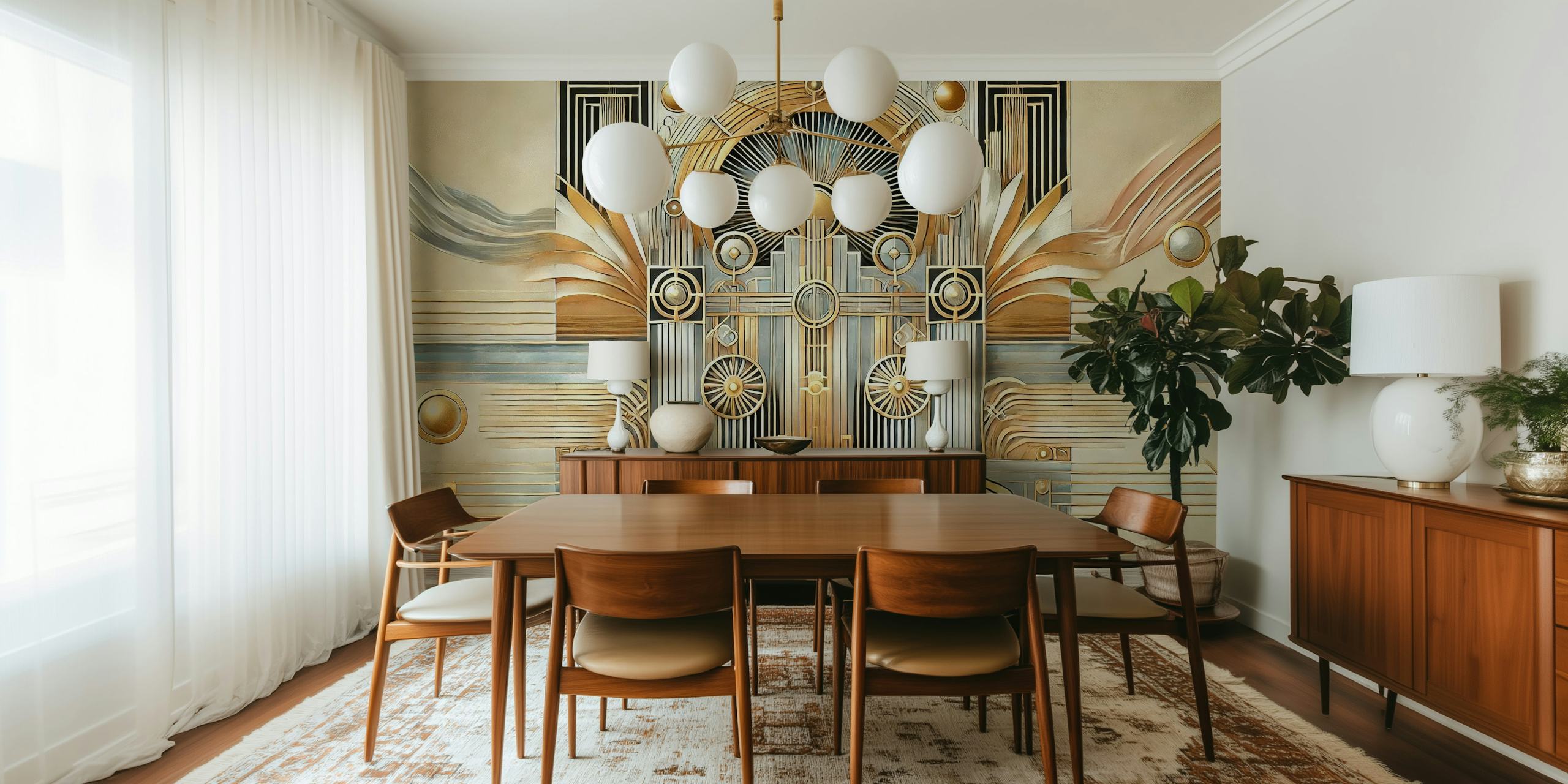 Art Deco Gold Elegance wallpaper displayed in a room