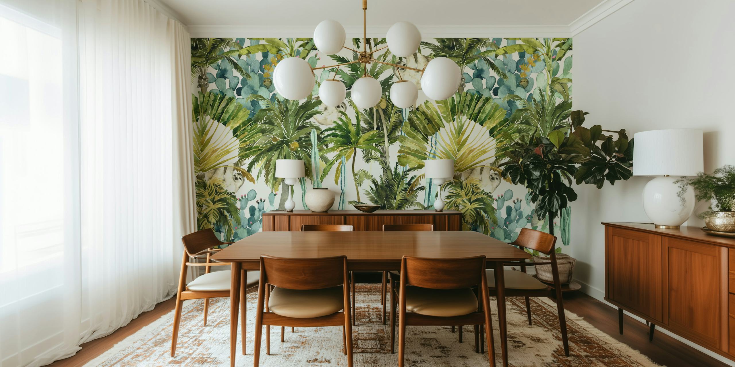 Tropical rainforest wallpaper with sloths