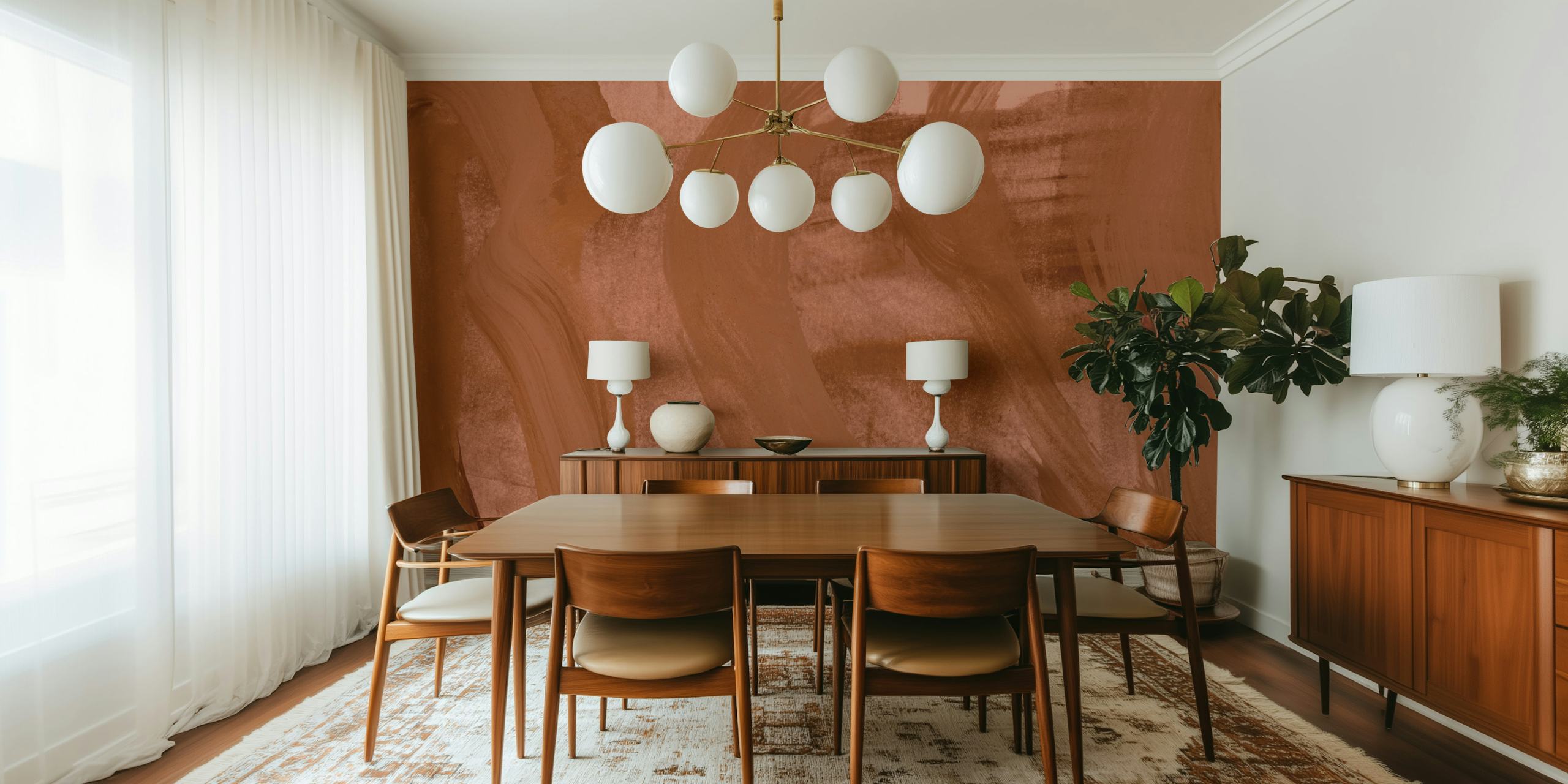 Abstract mocha brush strokes in warm tones wallpaper