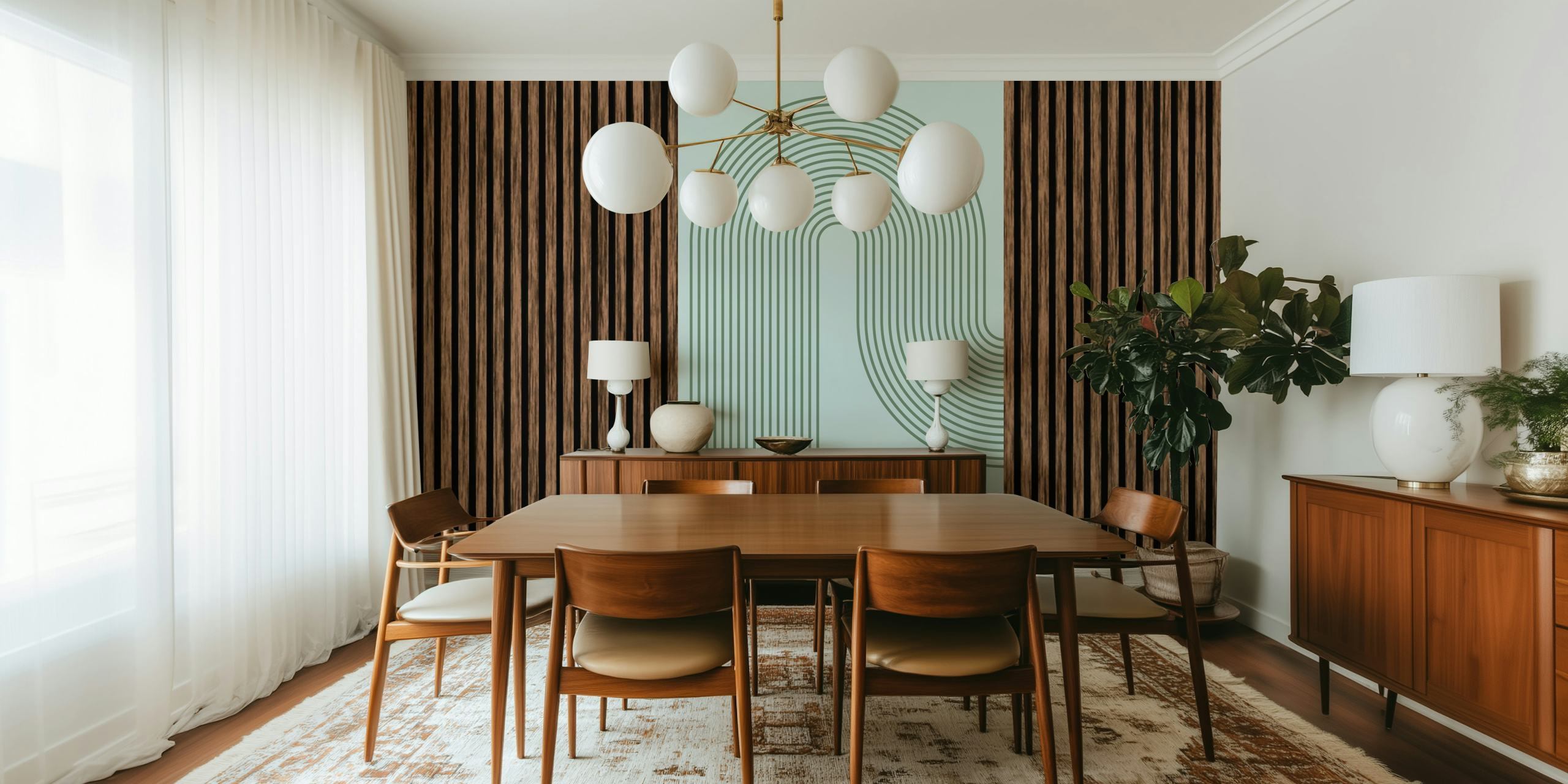 Mid-Century Bauhaus Luxury Aqua tapetti huoneessa