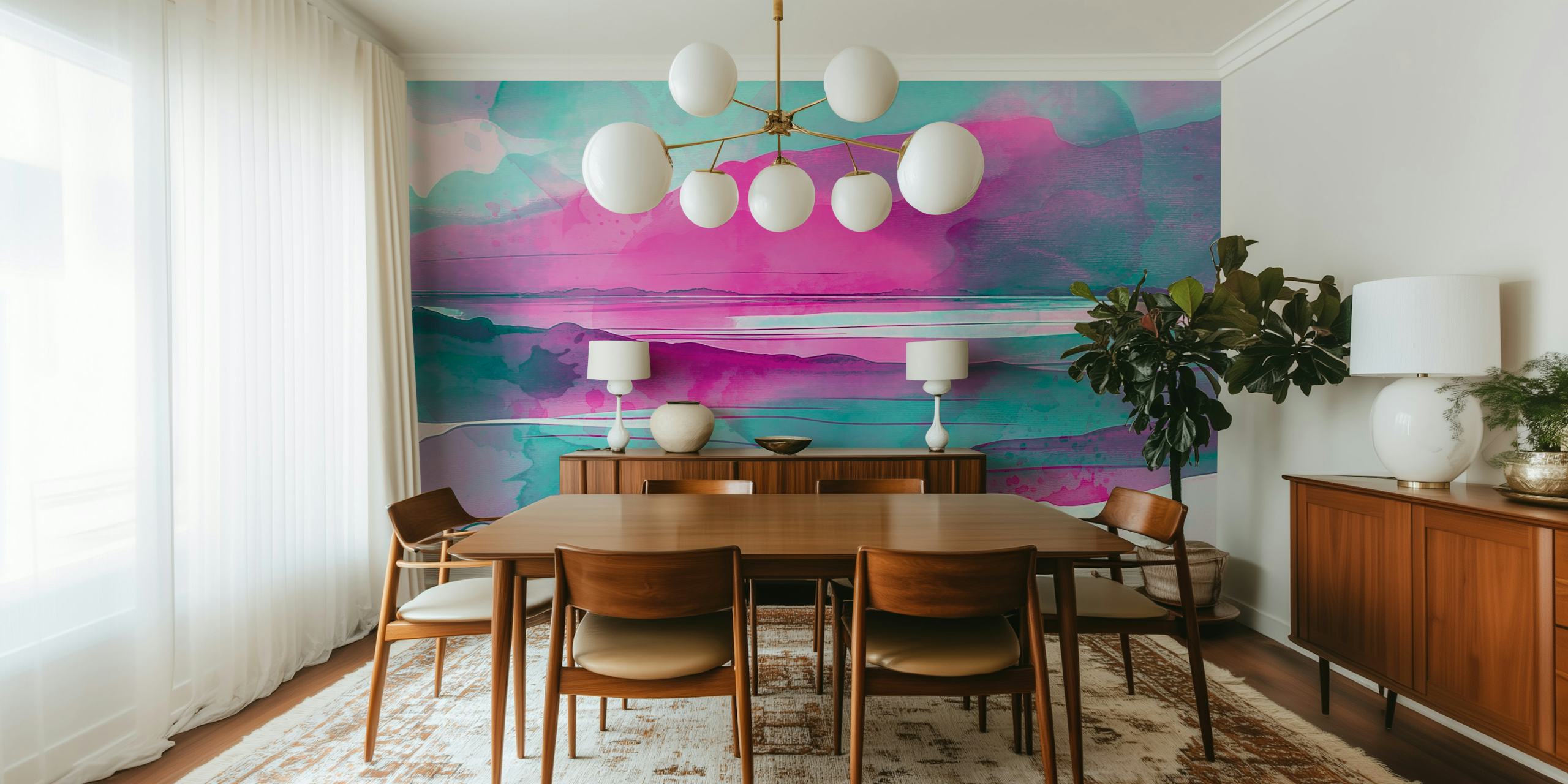 Papel de parede Aqua e Magenta Dream em um quarto