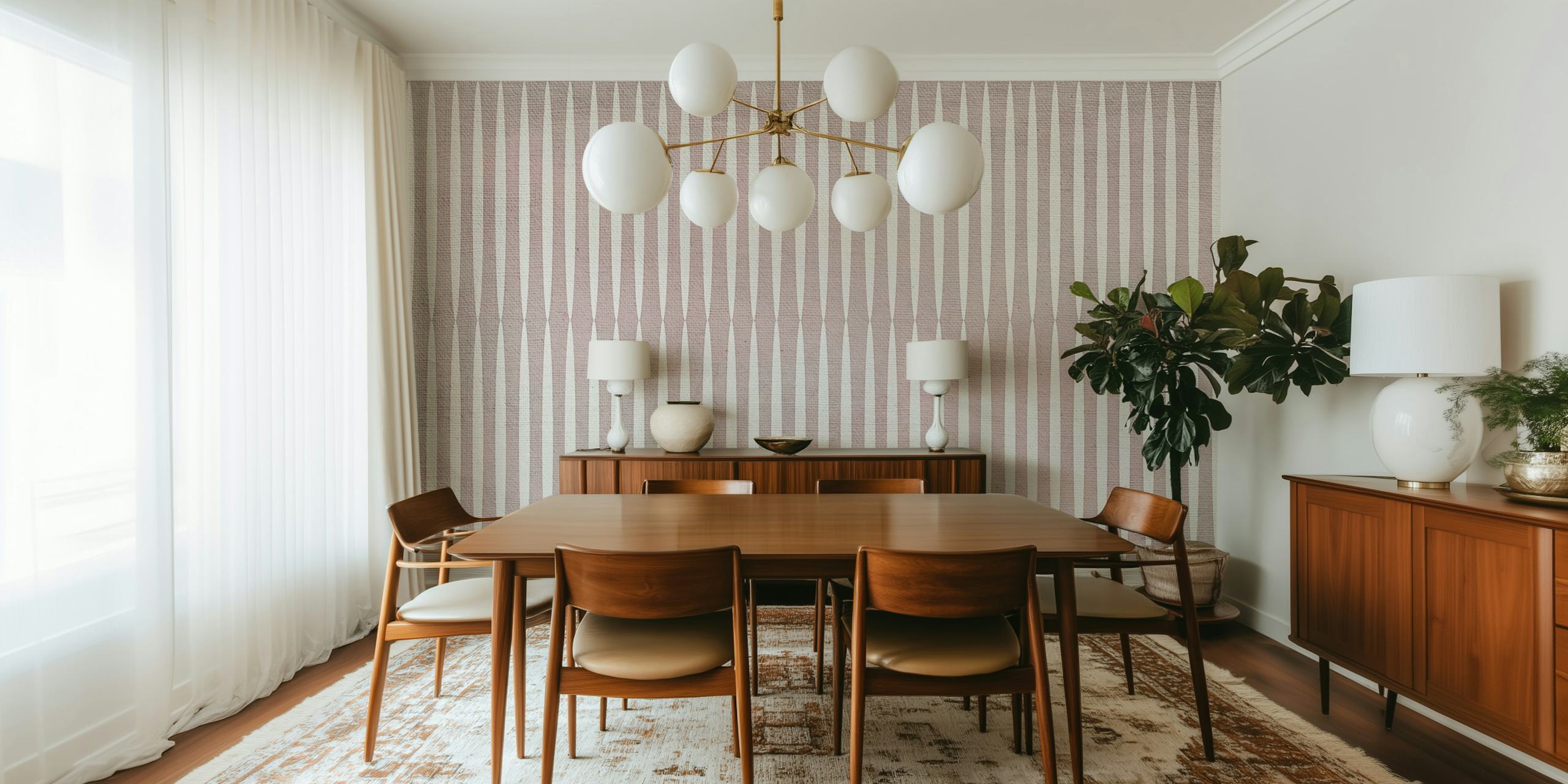 Soft pink and white striped pattern wallpaper in modern style