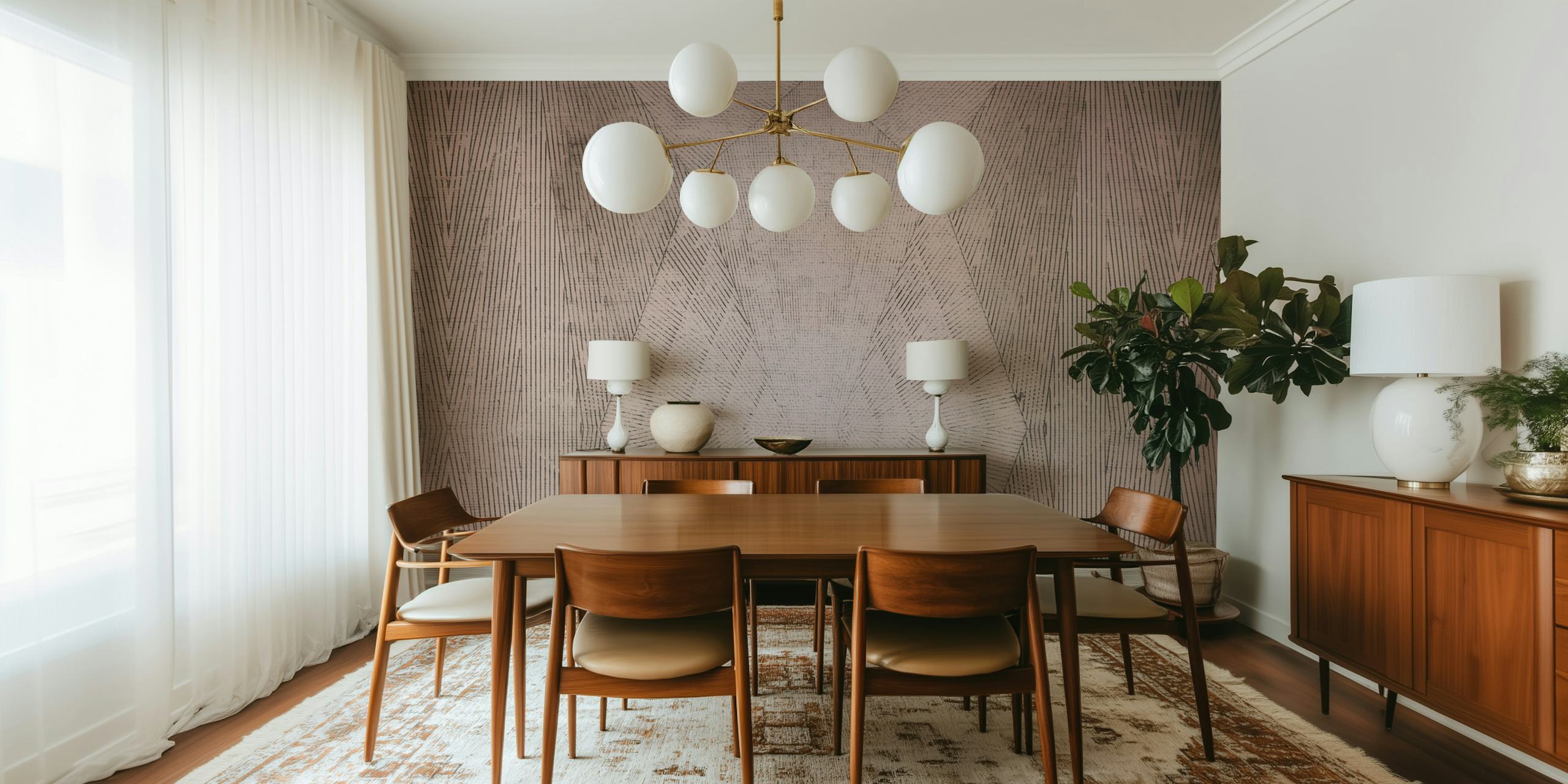 Textured geometric wallpaper in a room