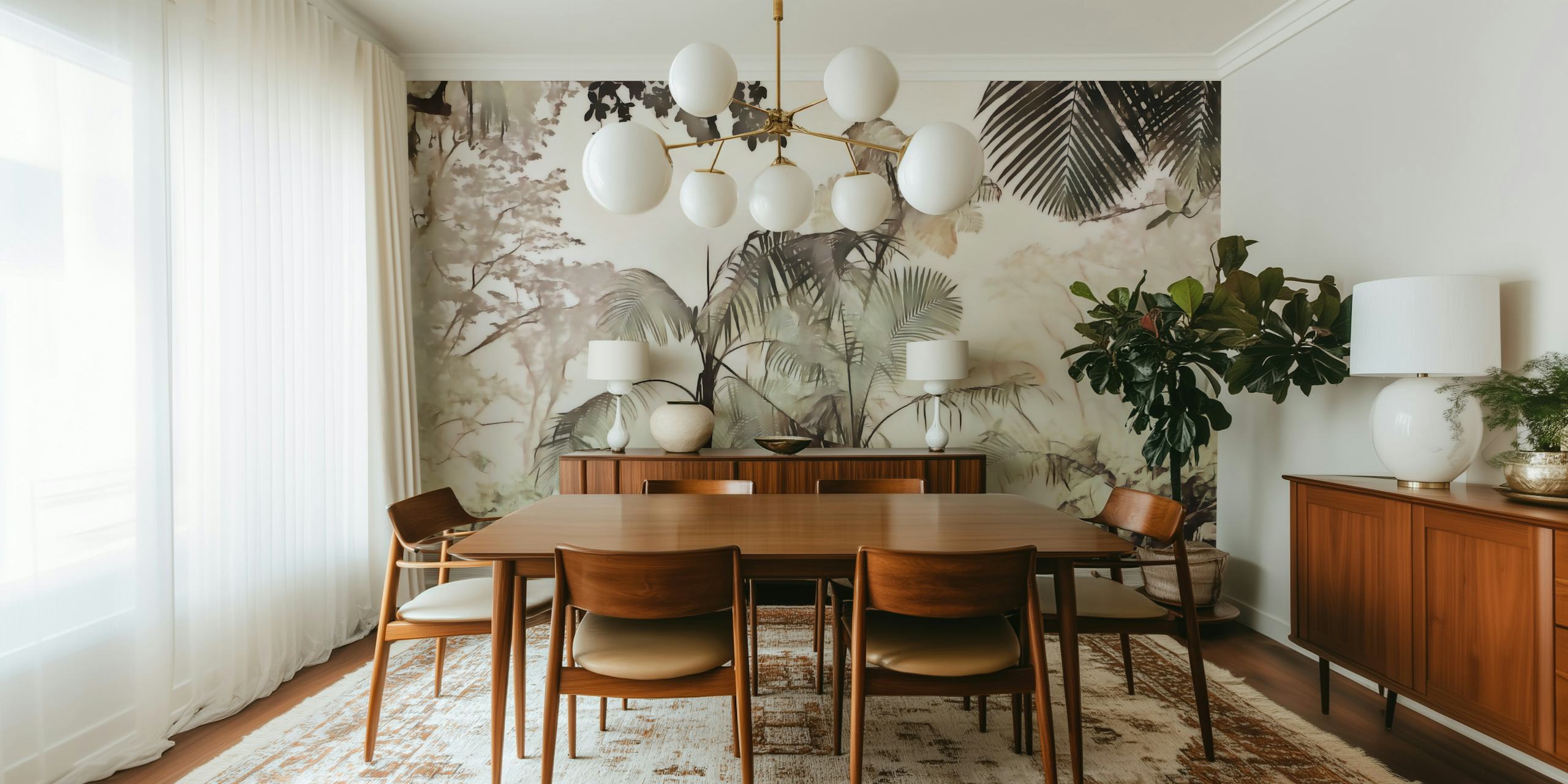 Soft green tropical foliage featuring palm leaves wallpaper