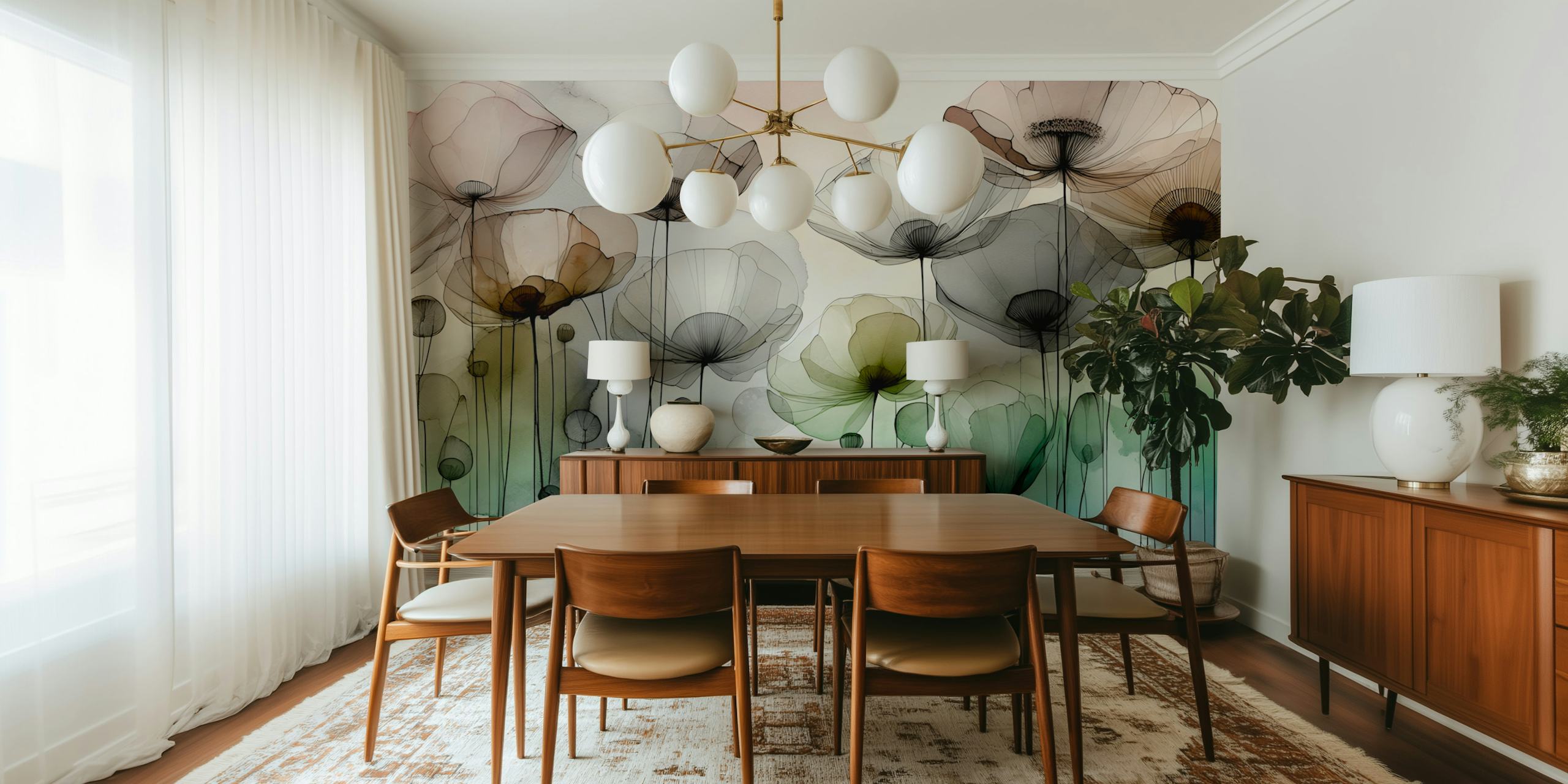 Ink Wash Flower Field wallpaper in a room