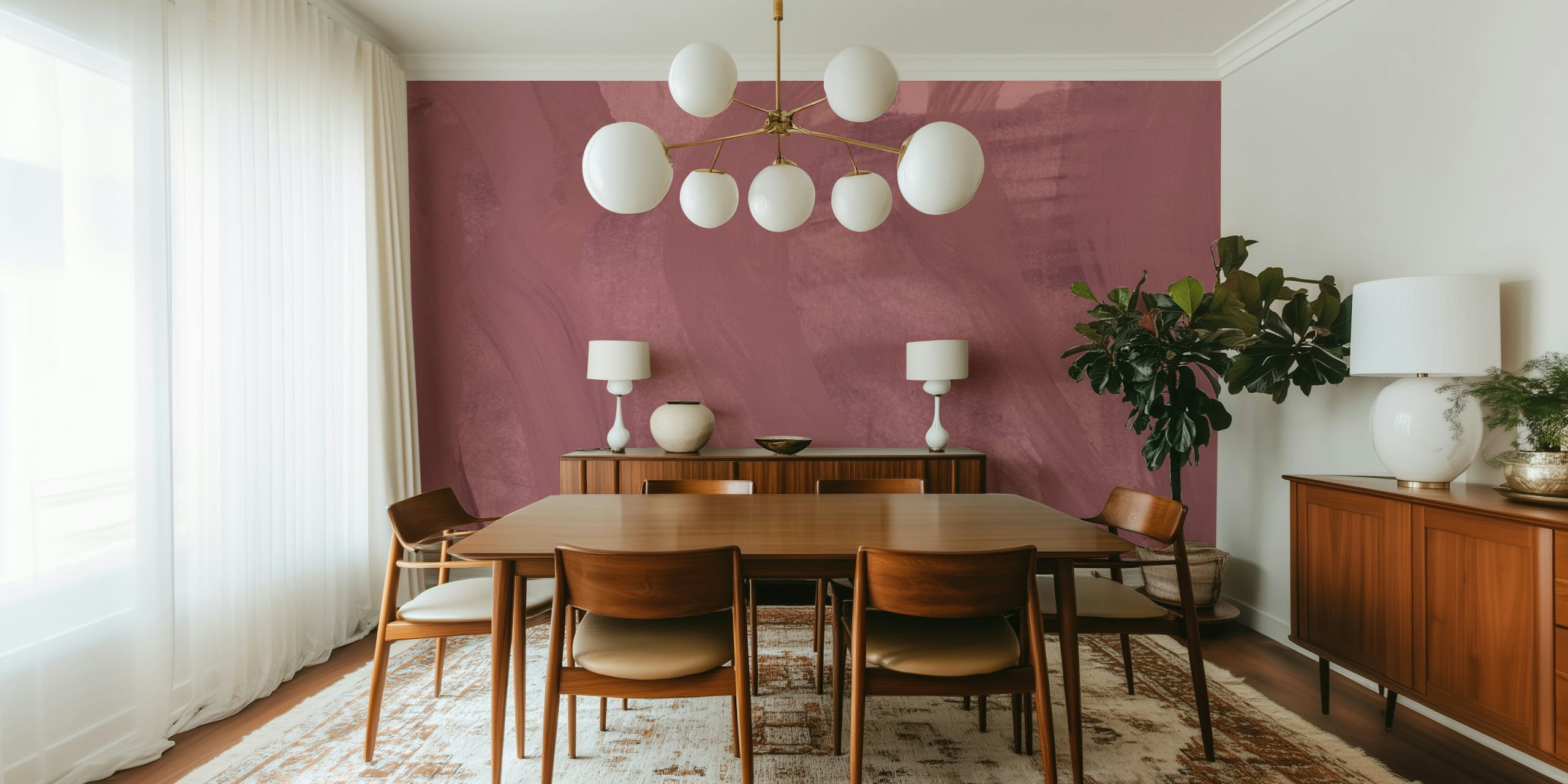 Soft dusty pink strokes behang in een kamer