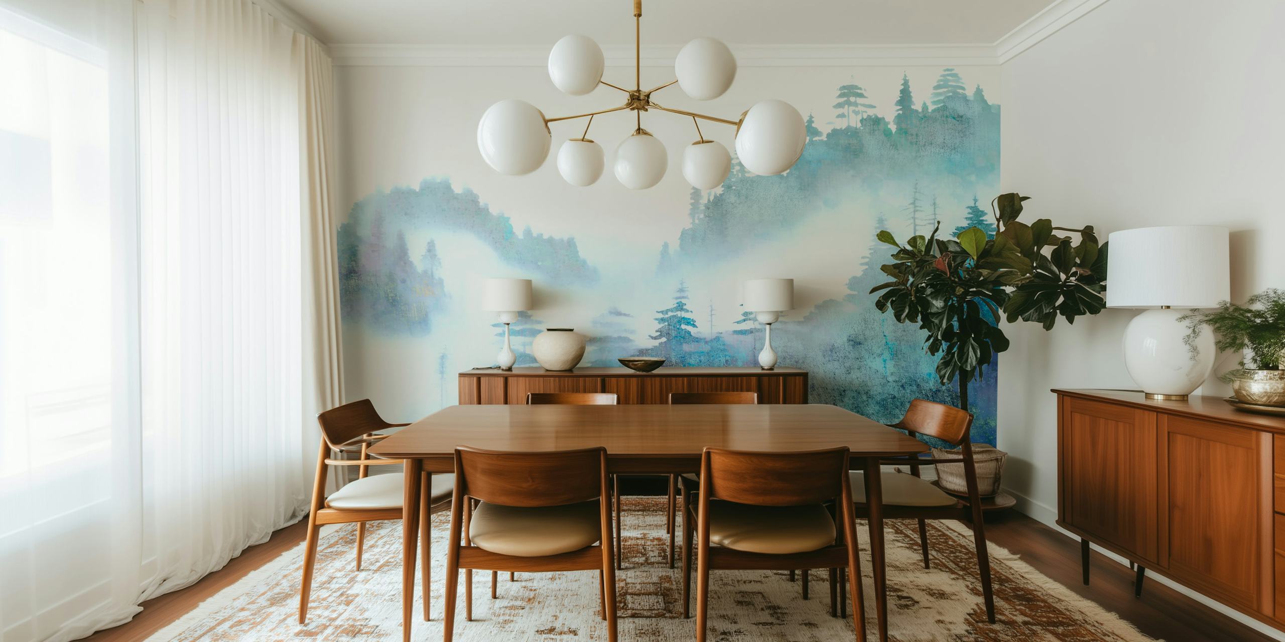Ethereal Pine Escape behang in een kamer
