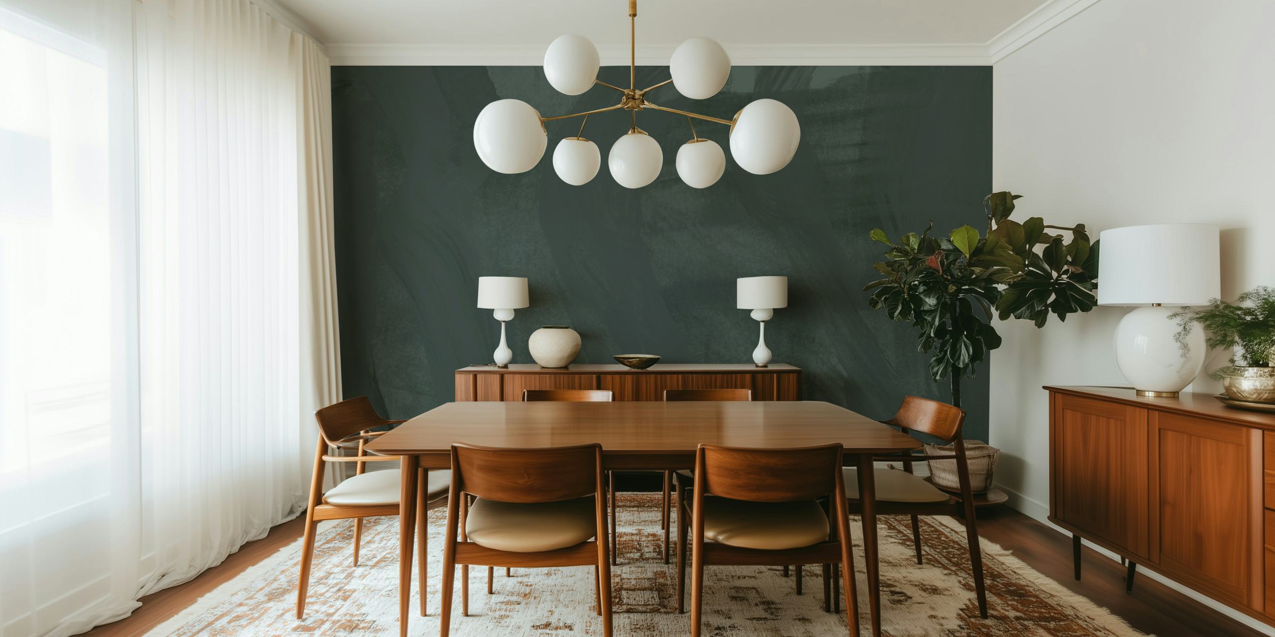 Soft dark green strokes wallpaper in a room