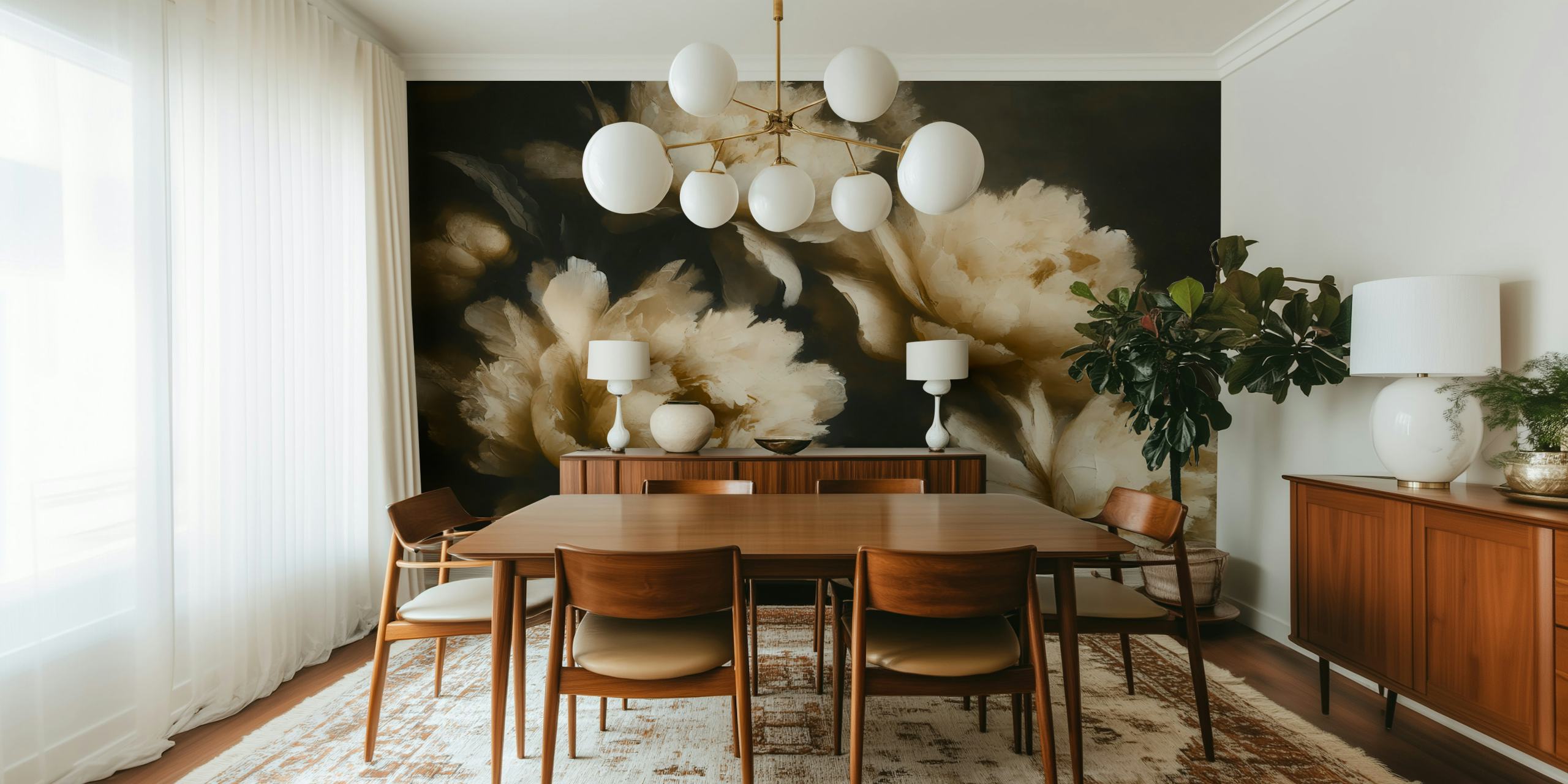 Peony elegance wallpaper in a styled room
