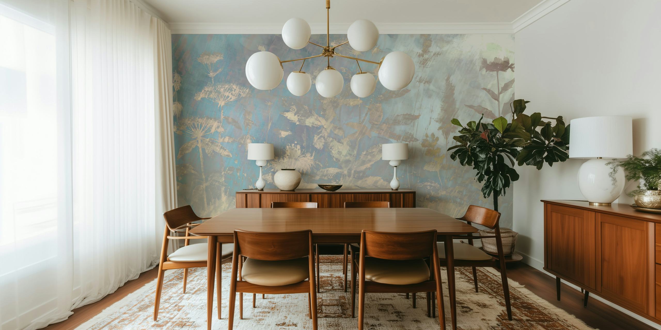 Ethereal Florals papel de parede em um quarto