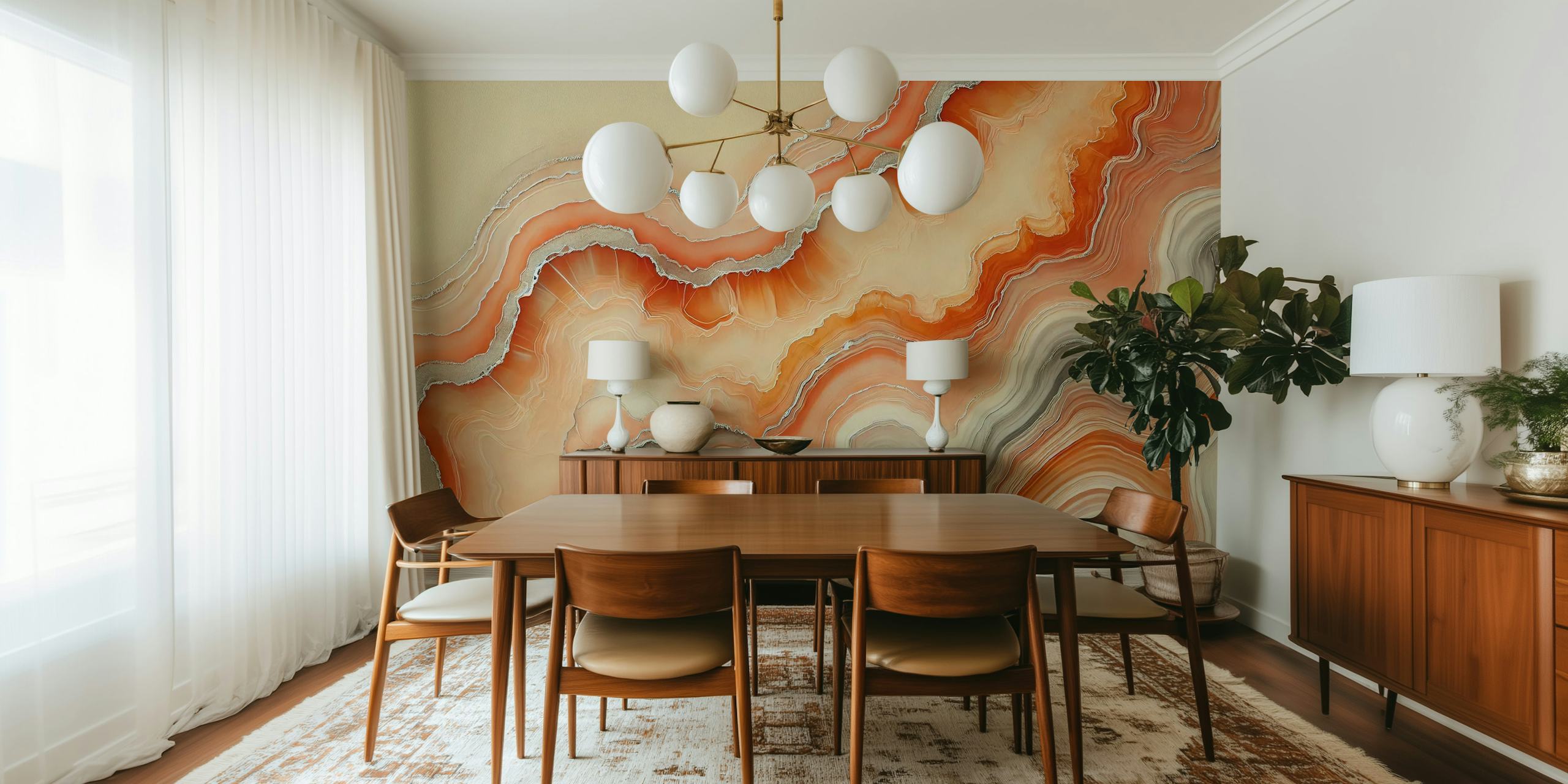 Earthy agate pattern in warm orange, gray, and beige tones wallpaper