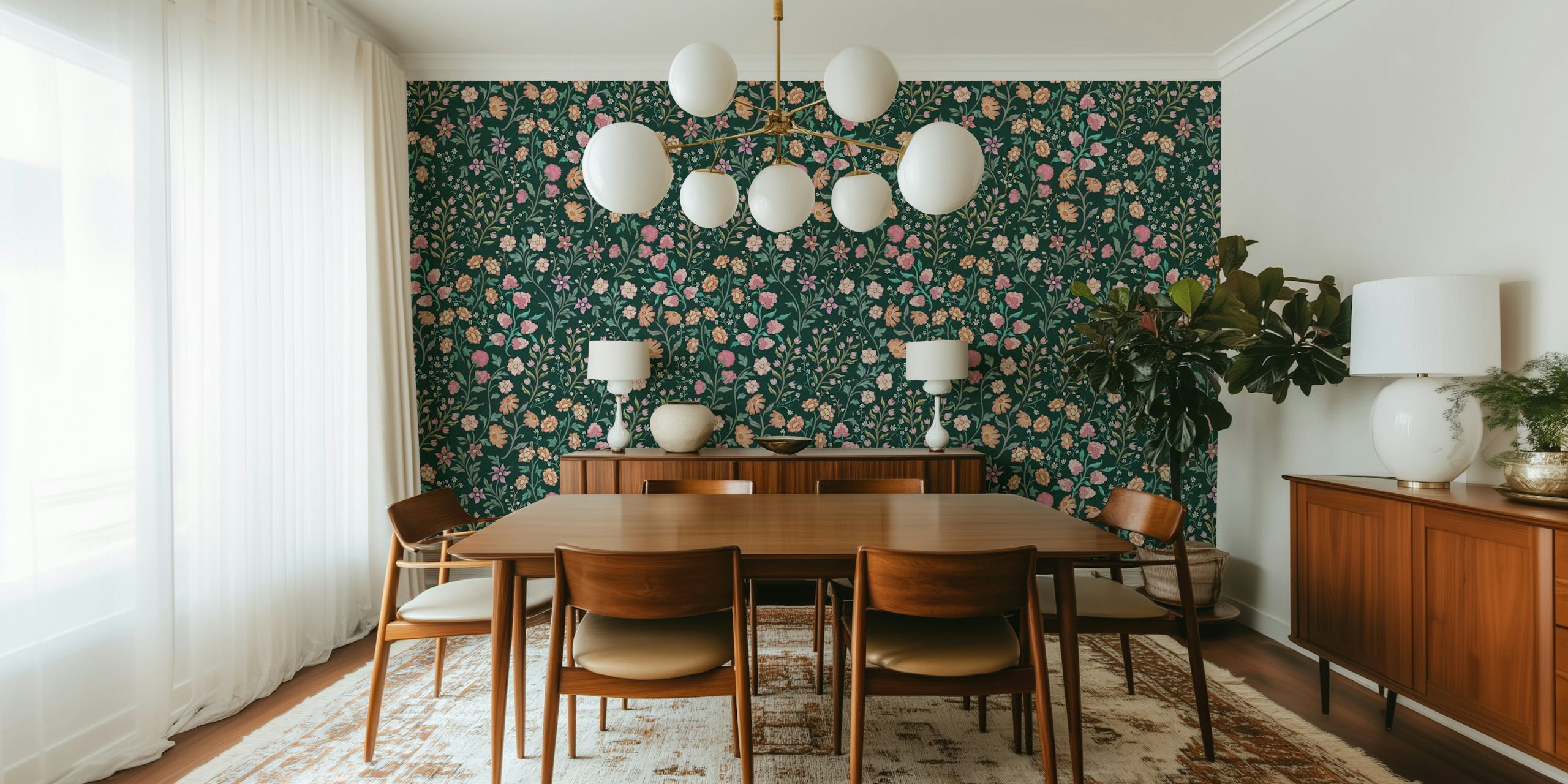 Whimsical flower garden wallpaper design
