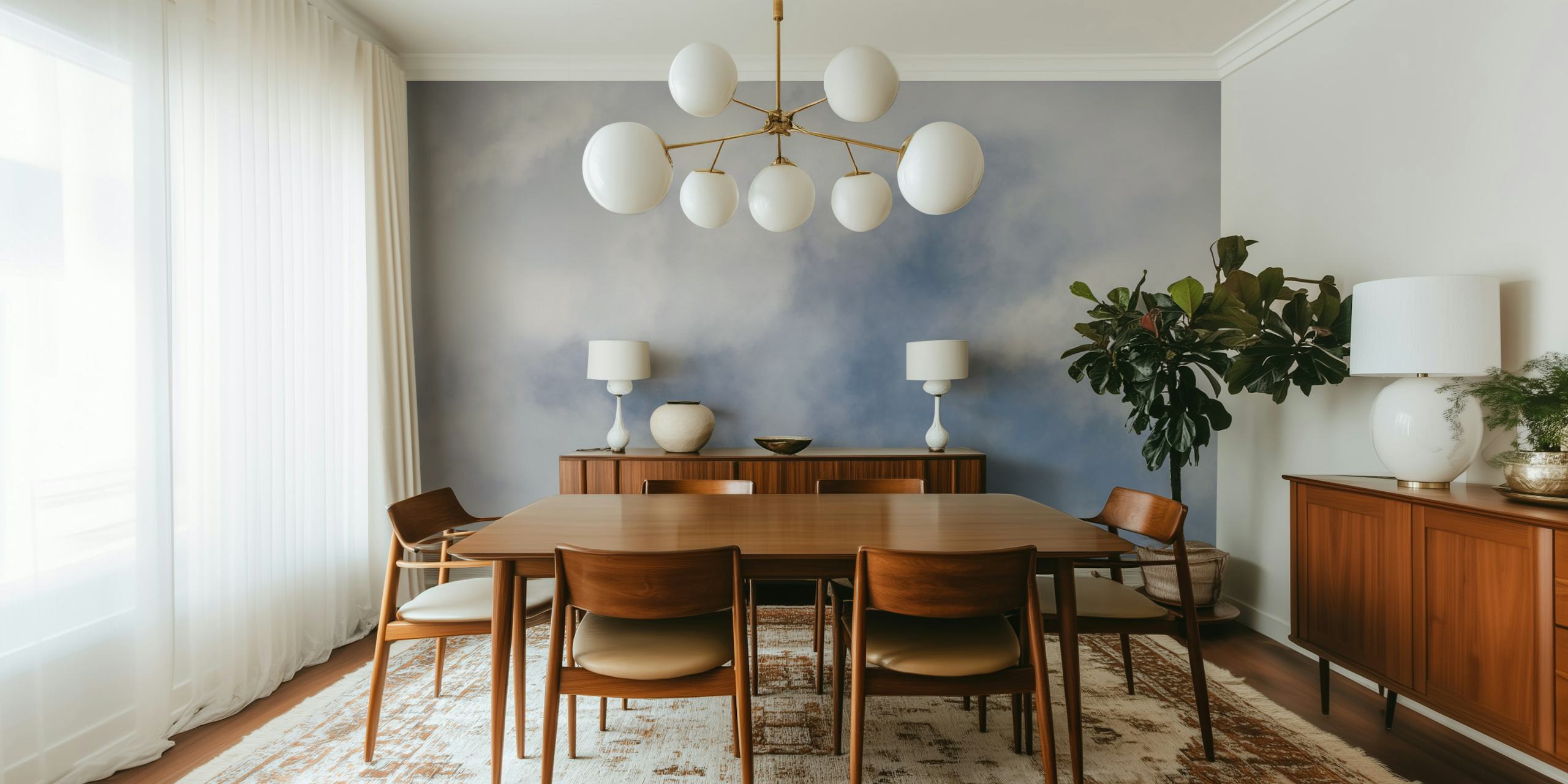 Papel tapiz con nubes en una habitación