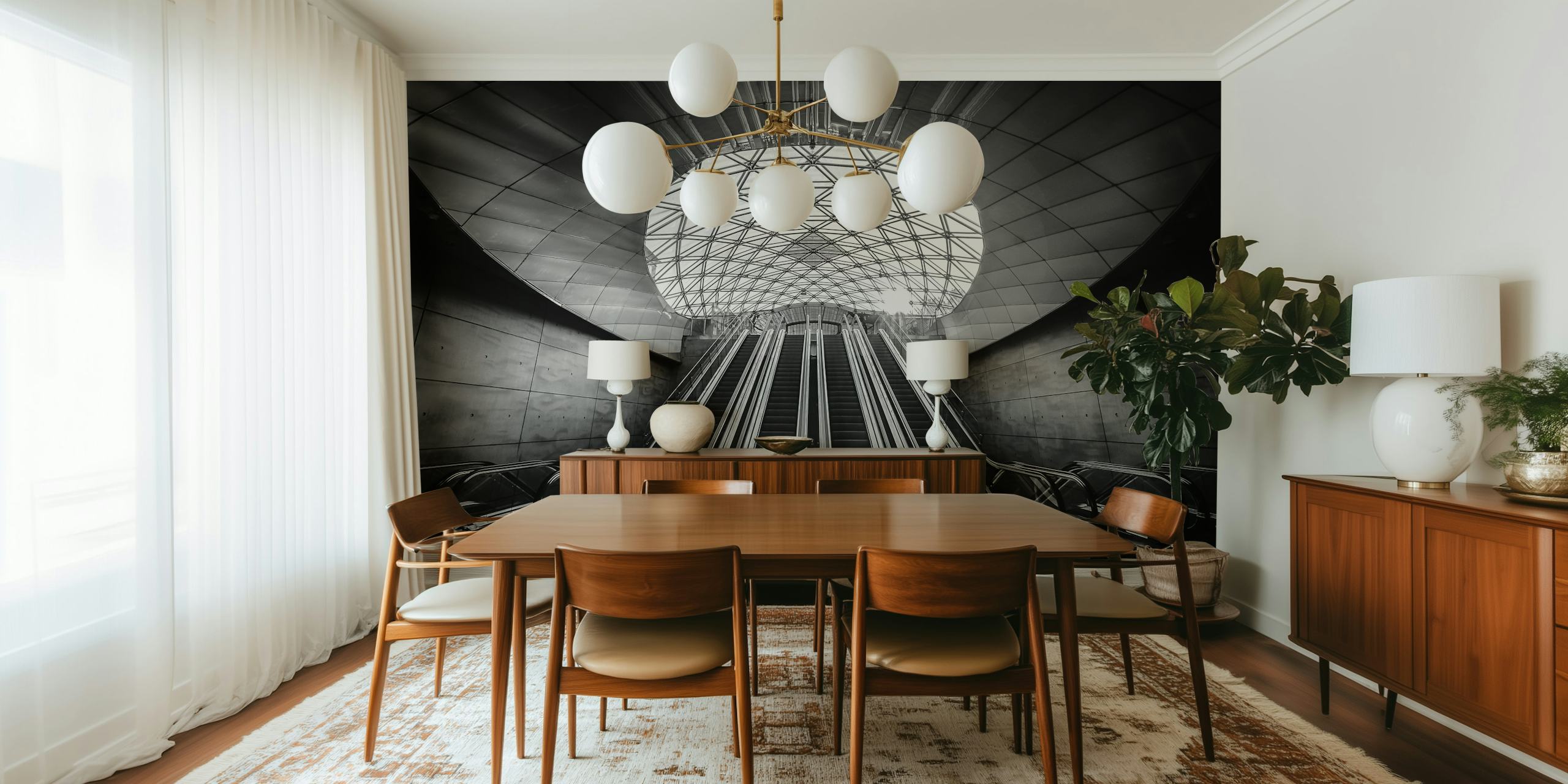 Geometric triangle wallpaper in a modern room
