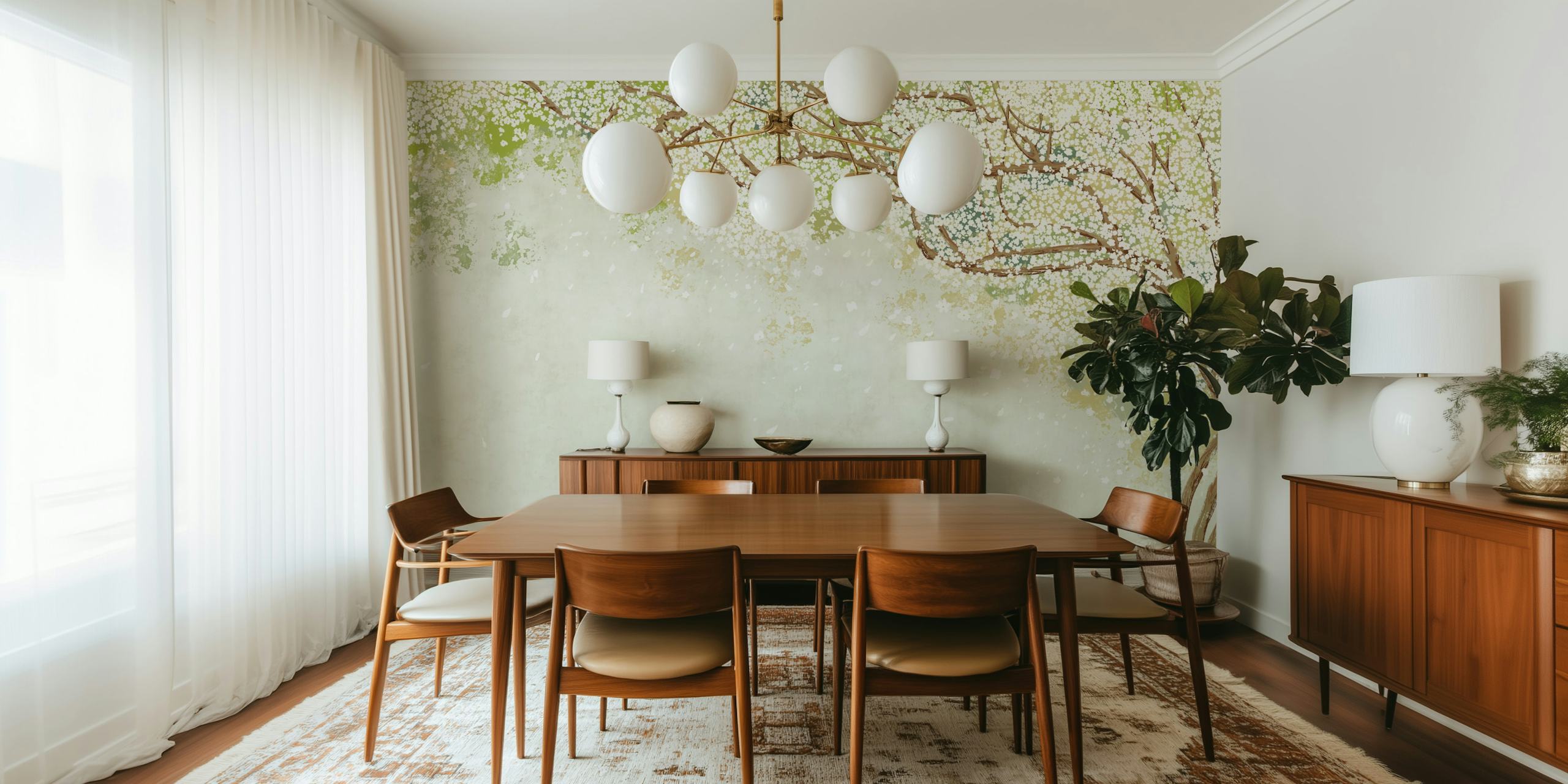 Vintage flower art wallpaper in a room