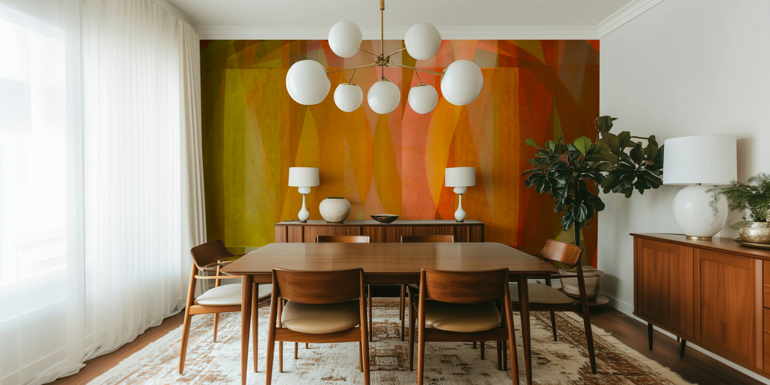 Papel tapiz Layered Pastel Bauhaus Mosaic en una habitación