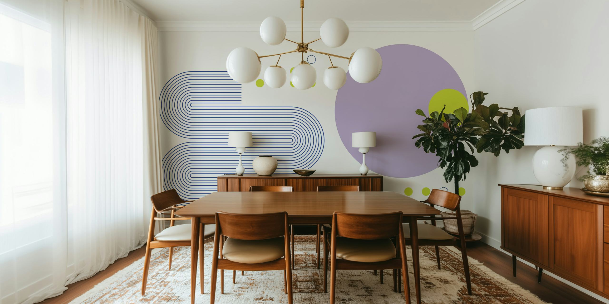 Bold Bauhaus Geometry wallpaper in a modern room