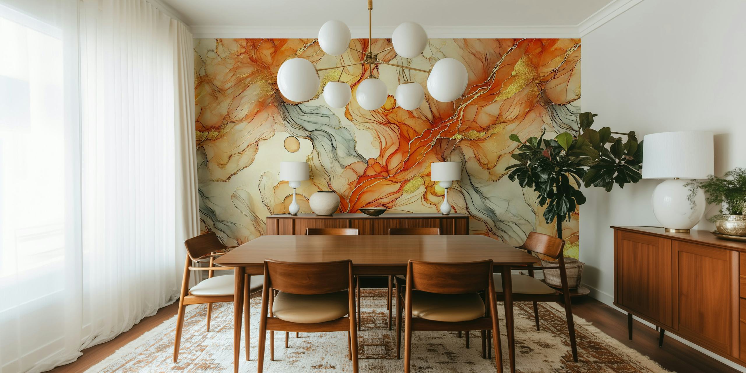 Papier peint Sunset Ember Alcohol Ink dans une pièce