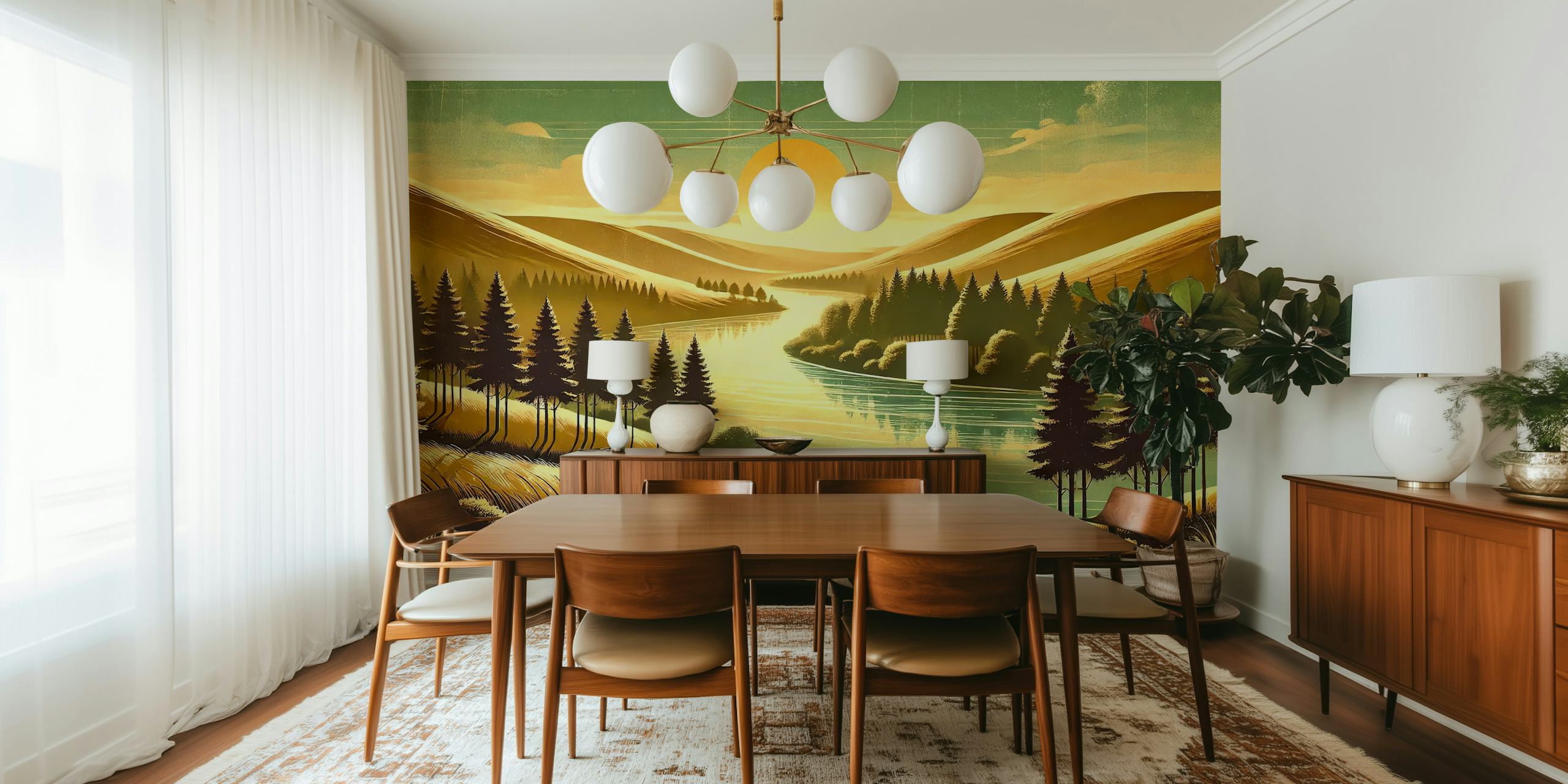 Vintage River Morning Light Wallpaper in a room