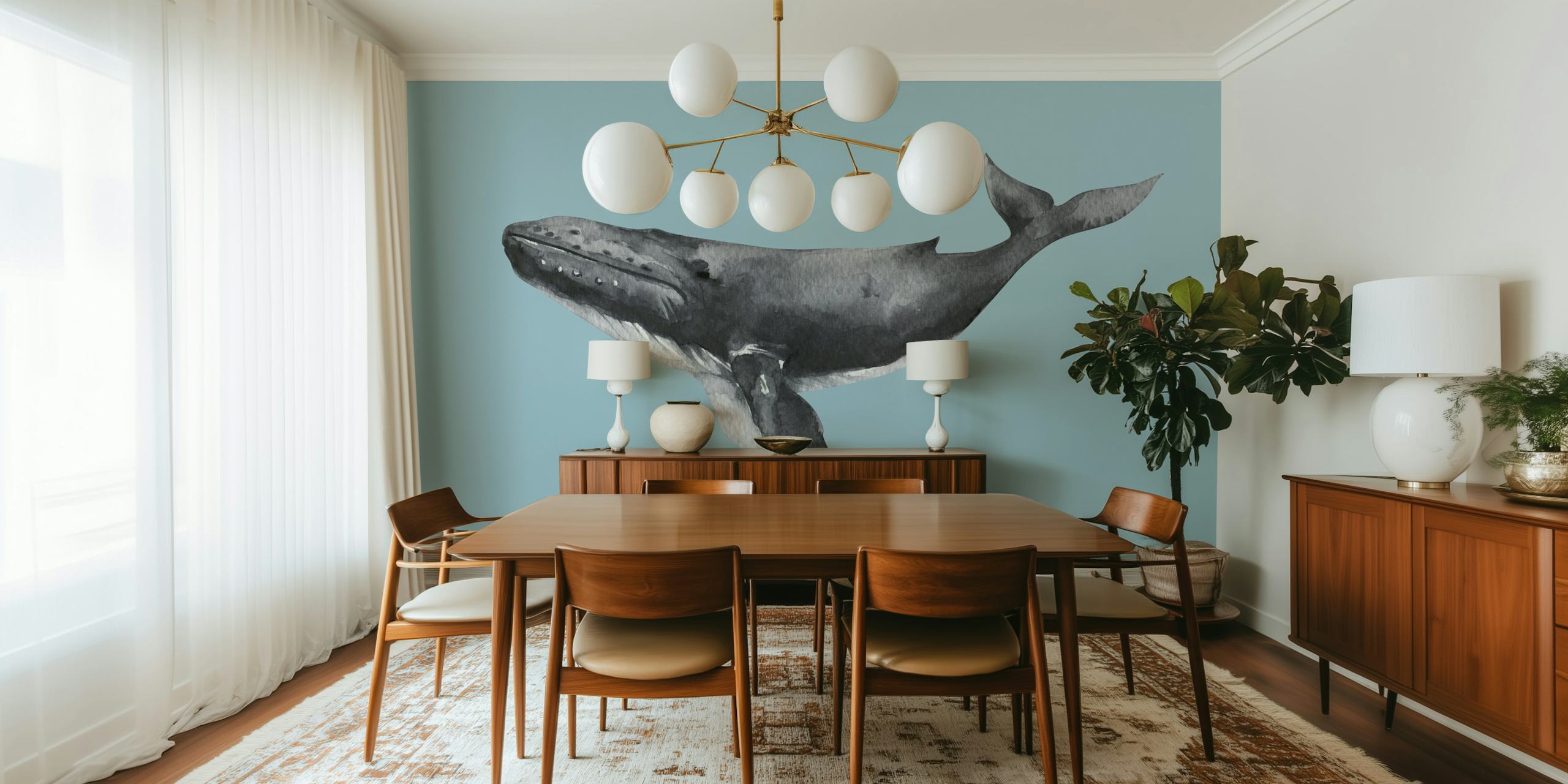 Whale wallpaper em um ambiente de quarto