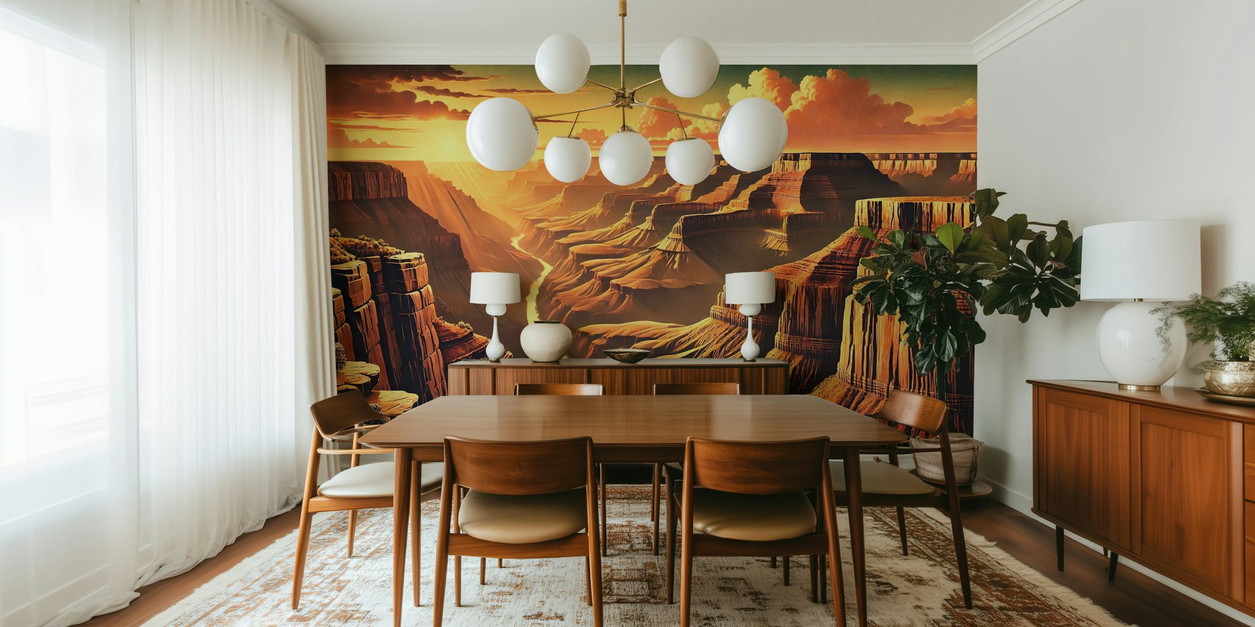 Vintage Grand Canyon sunset wallpaper with warm colors and detailed rock formations