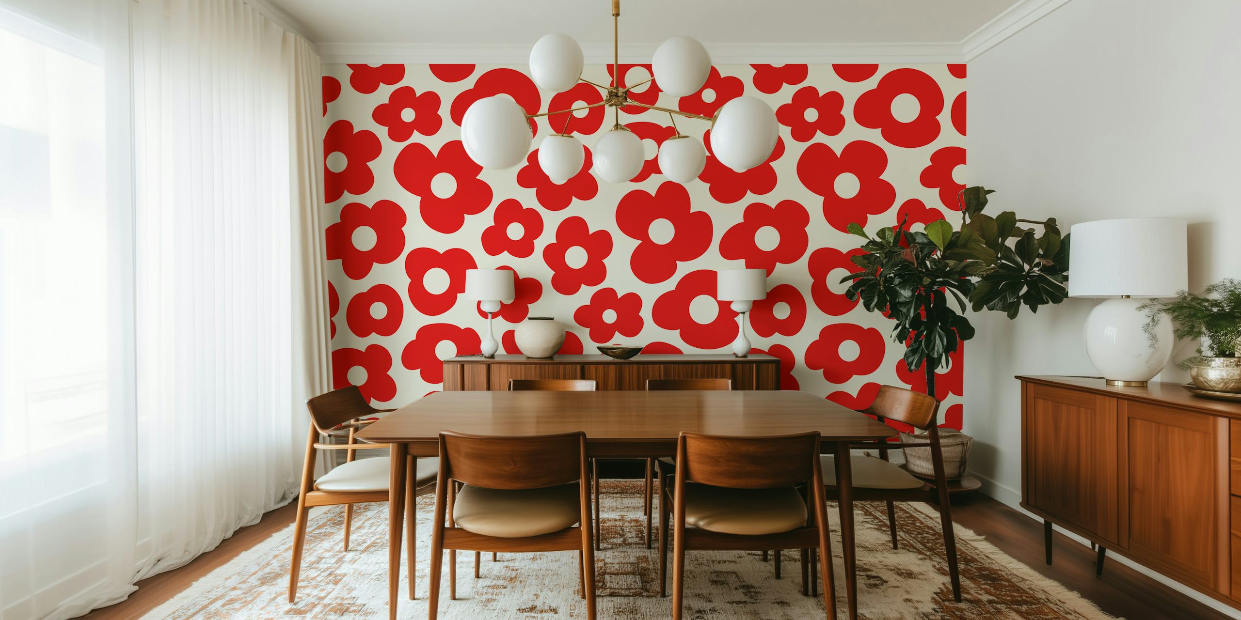 Playful red hand-drawn blossoms tapeta