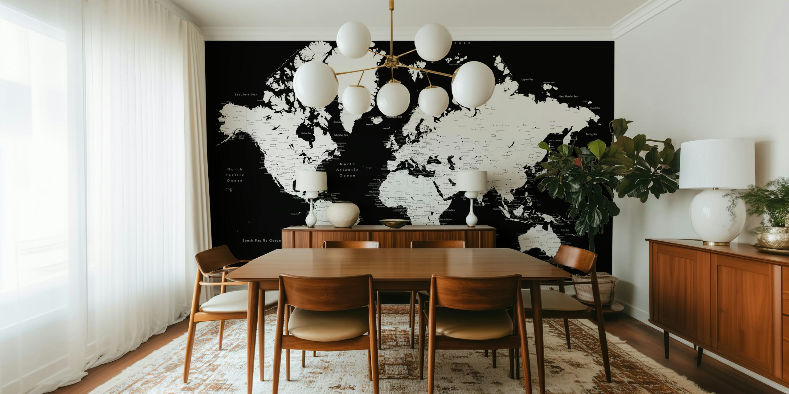 Connie world map with cities tapet i et rum