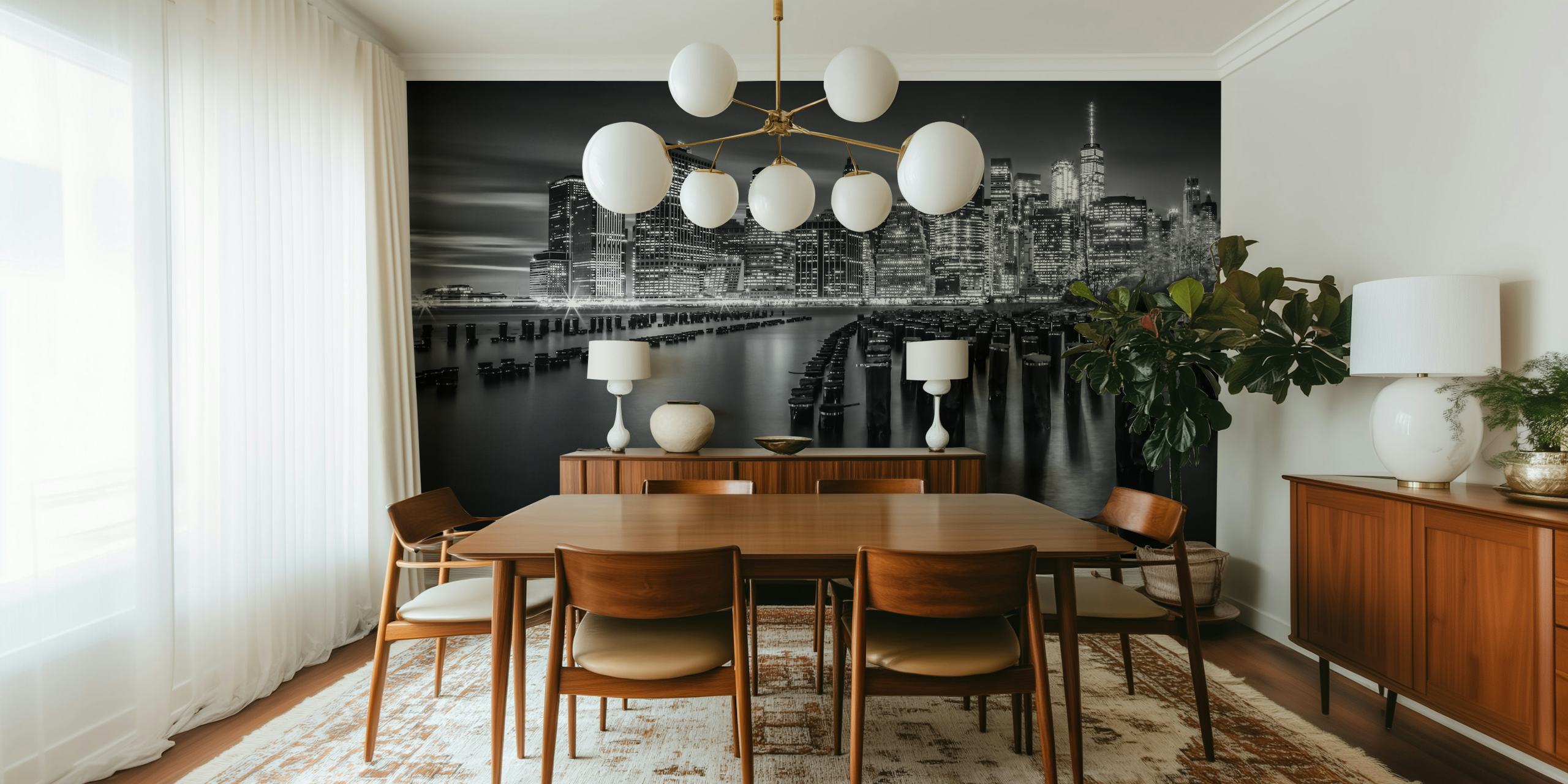 Monochrome skyline of Manhattan; black and white; urban wallpaper