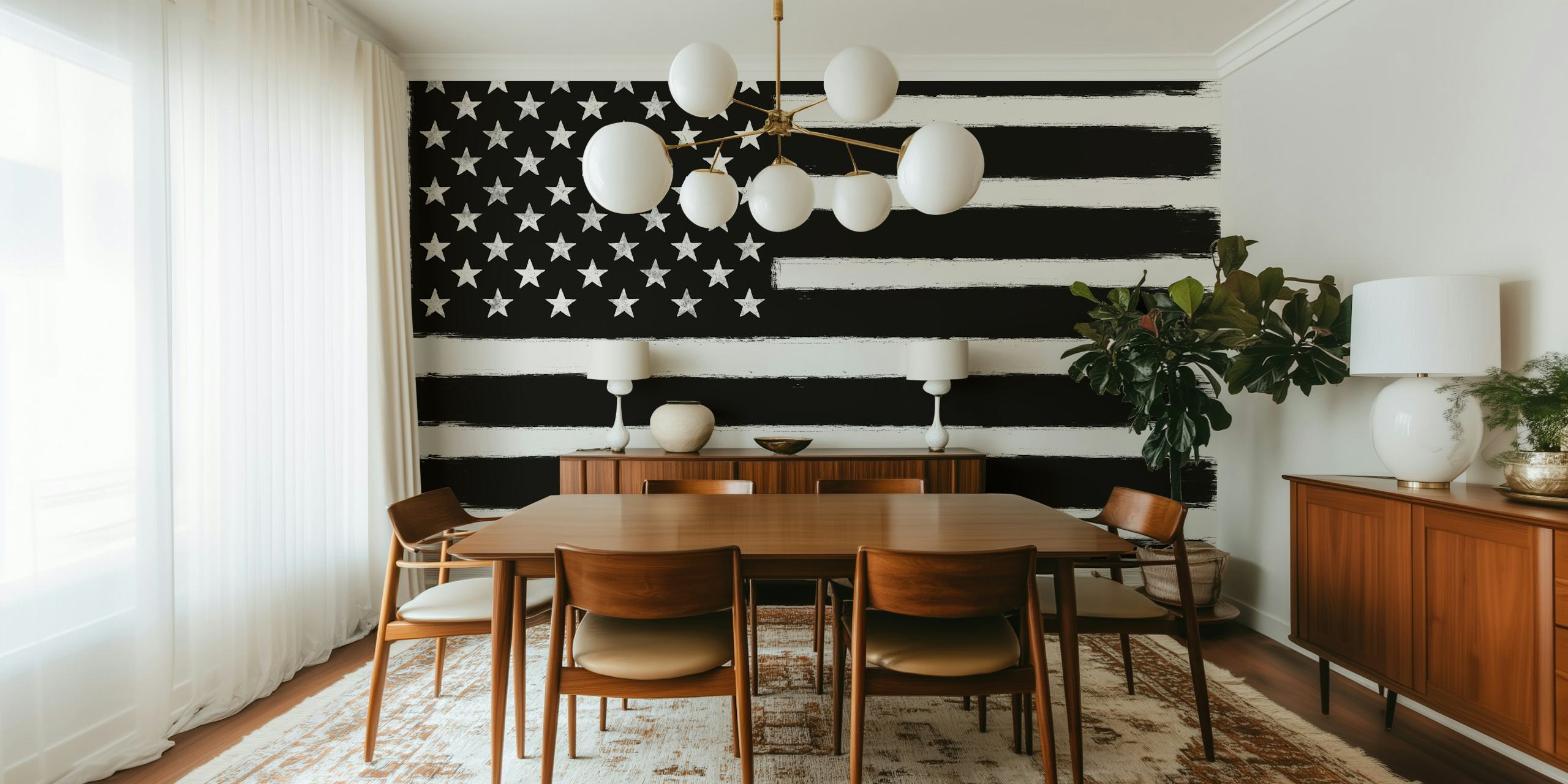 Černobrázné zobrazení American flag nástěnné malby