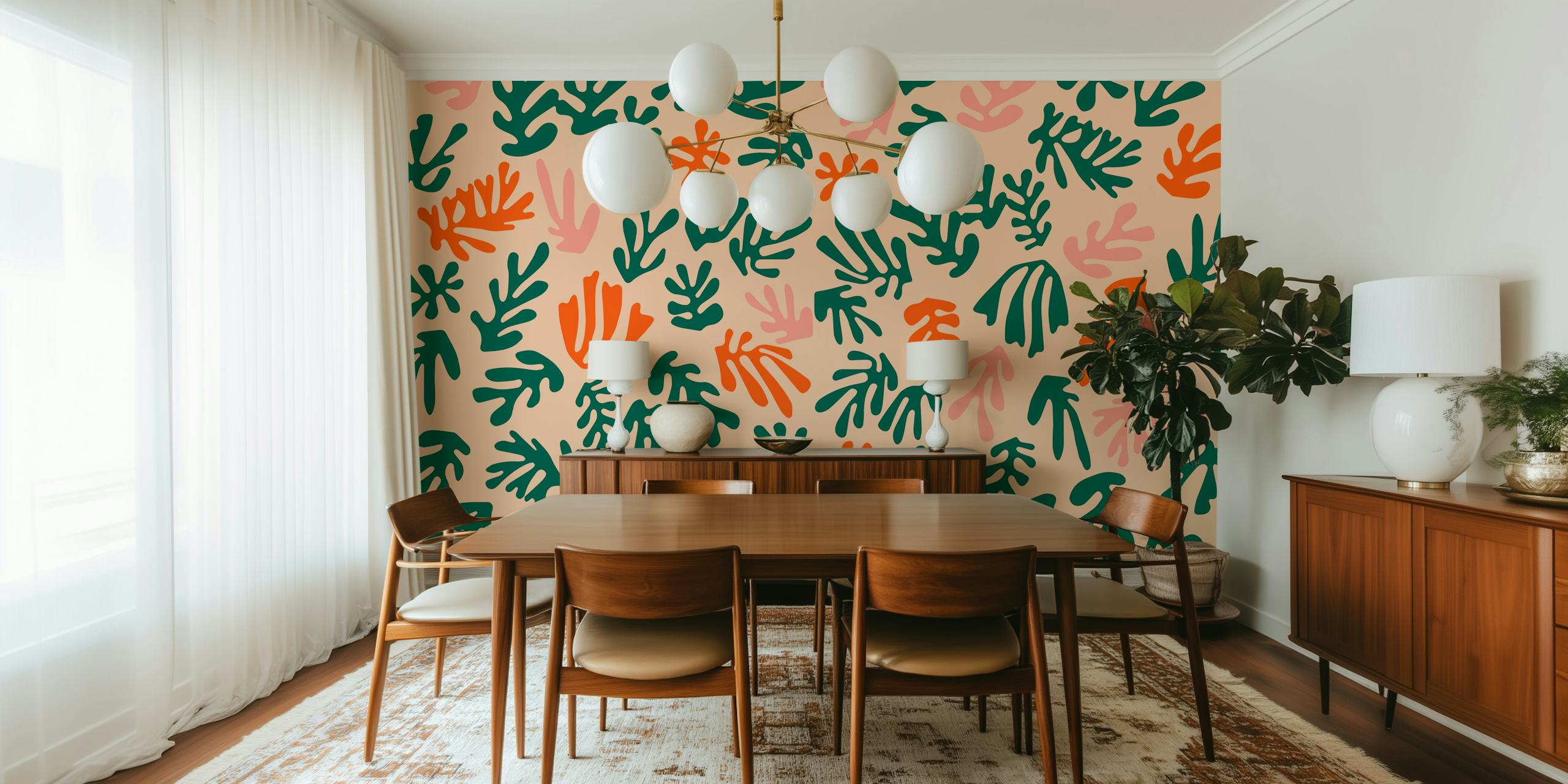Picture depicting the vibrant Abstract Matisse Orange wallpaper design