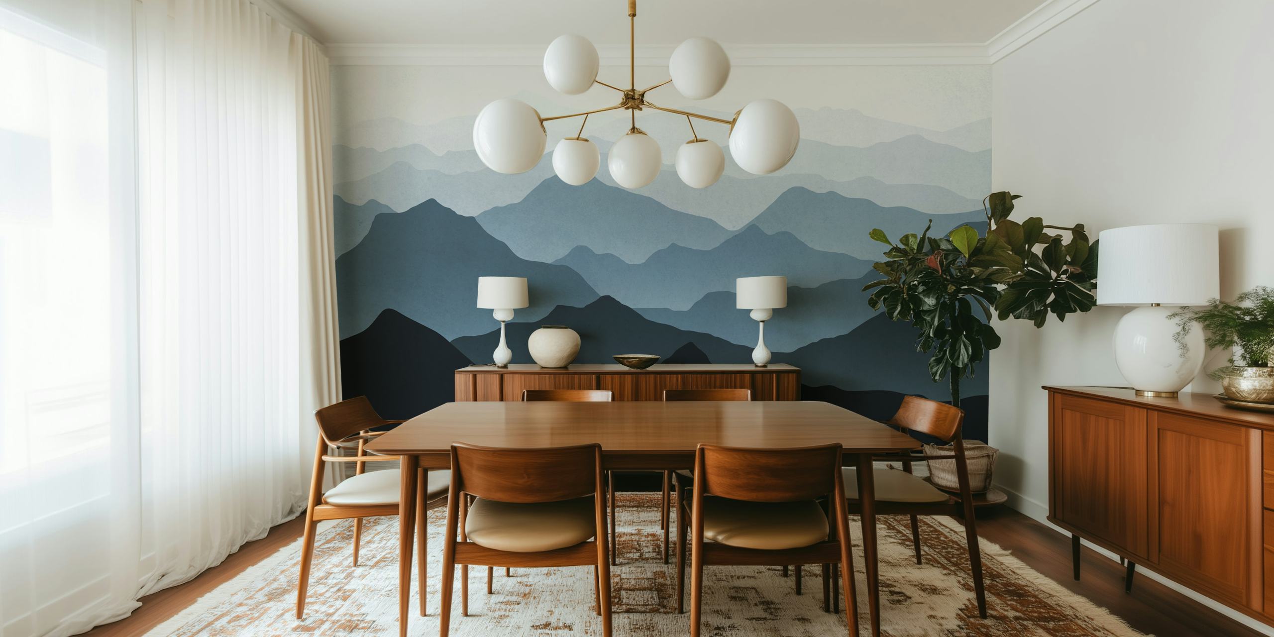 Blue mountains II wallpaper displayed in a room