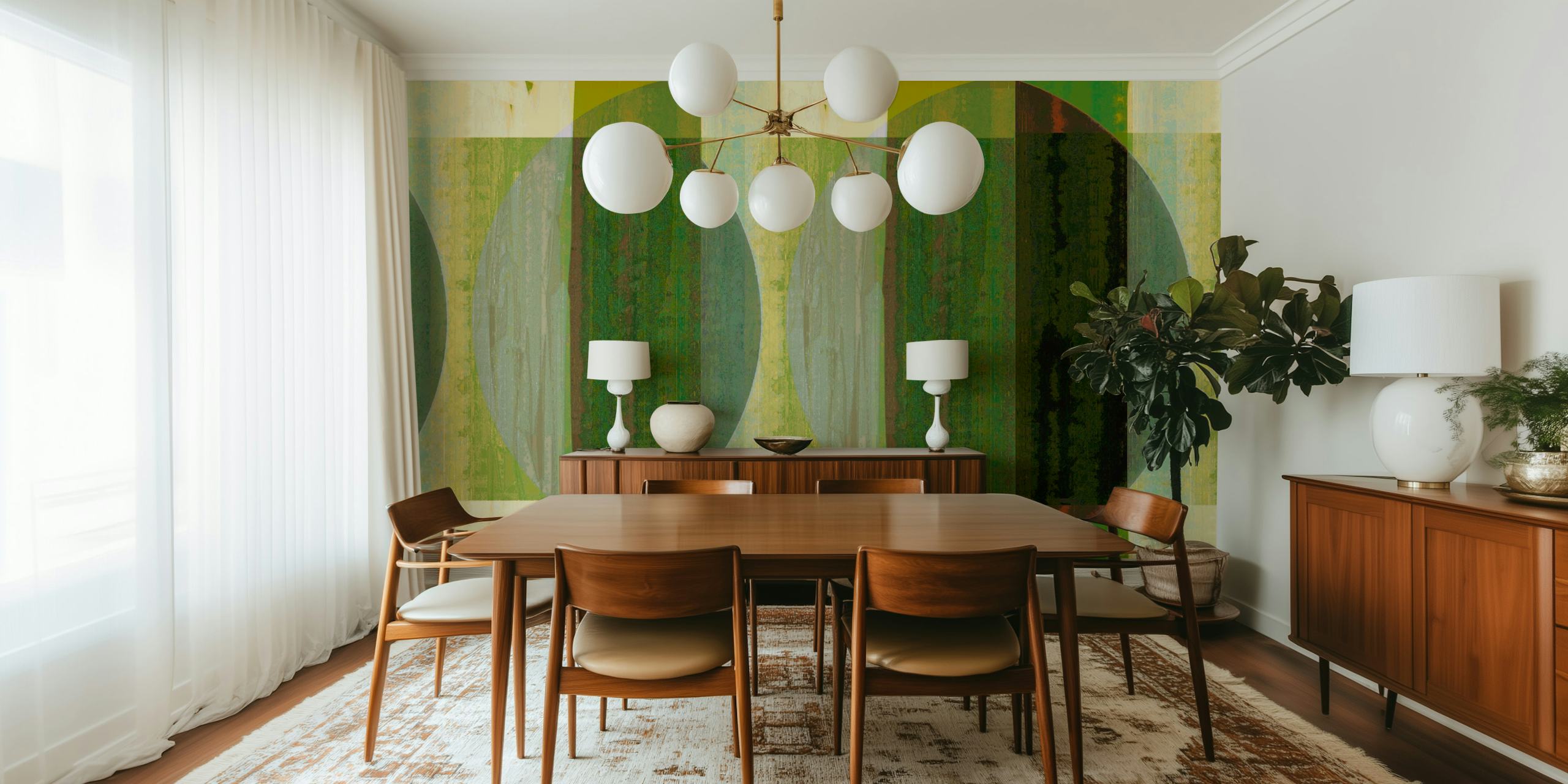 Carta da parati Mid Century Bauhaus Green in una stanza