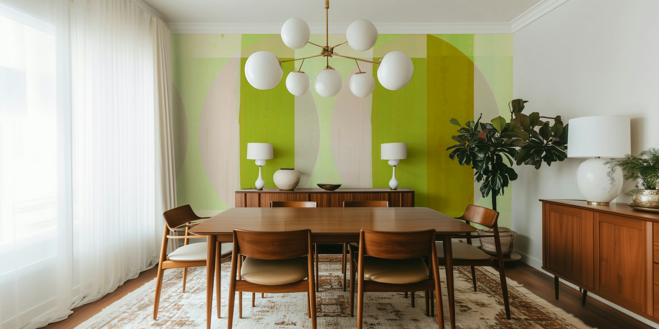 Geometric patterns in soft green and pastel colors wallpaper